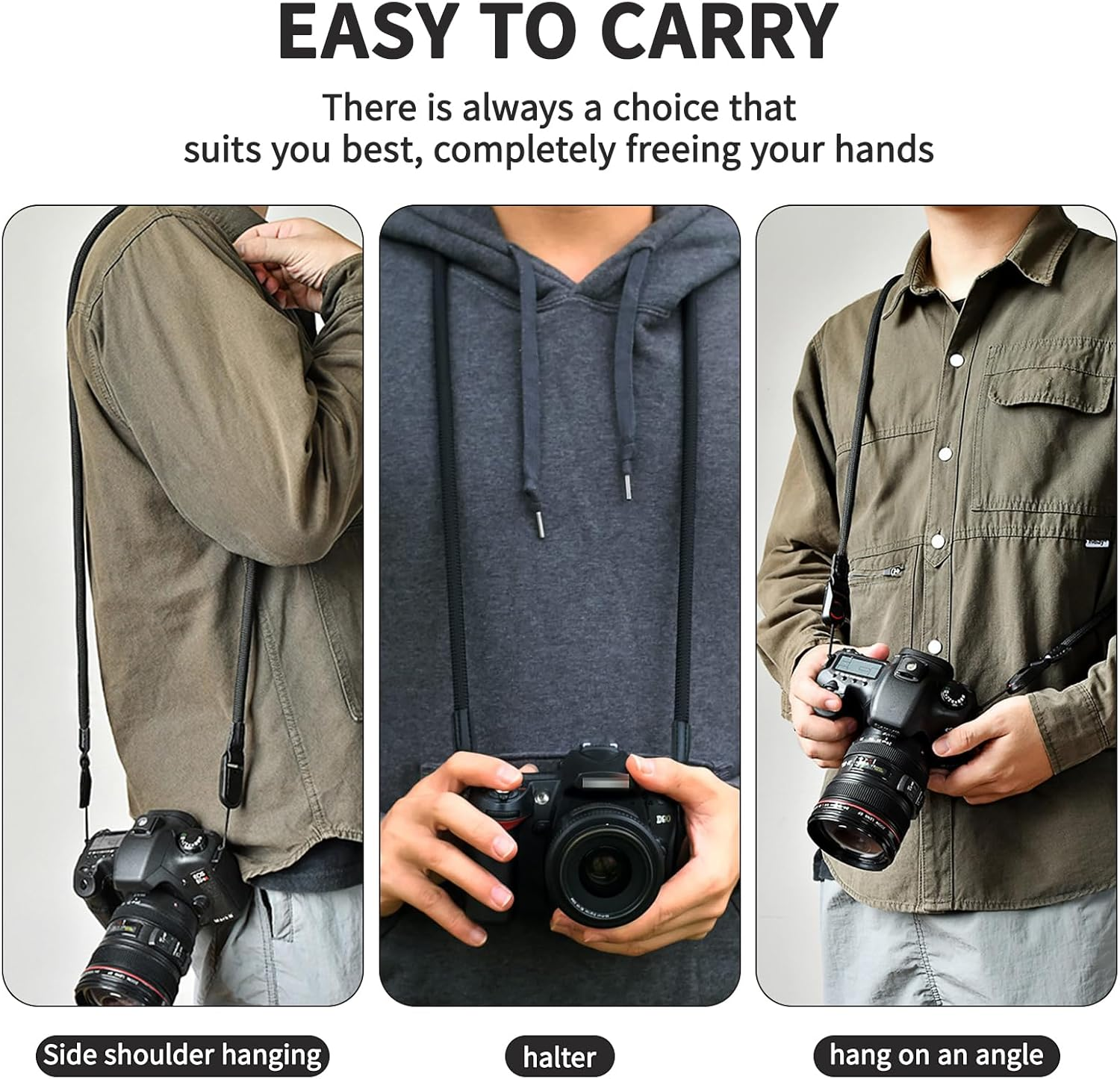 Mohito Camera Shoulder Strap, Climbing Rope, Neck Strap, Suitable for Digital and Mirrorless SLR Cameras, Polyester Material, Abrasion-Resistant and Scratch-Resistant, Washable (Black), Ferrous, One image number 6