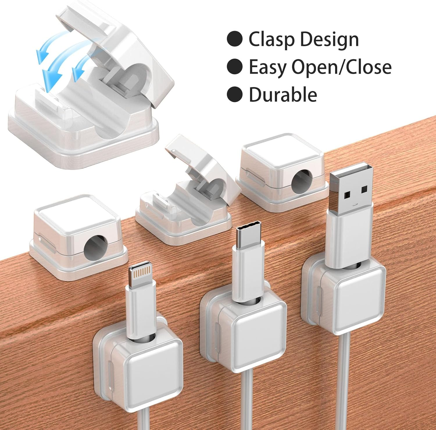 10-Pack Cable Cord Organizer Clips for Cable Management, Strong Adhesive Cord Holder for Kitchen Appliances Wall Office Desk Phone Charging Wire Keeper (10, White) image number 2