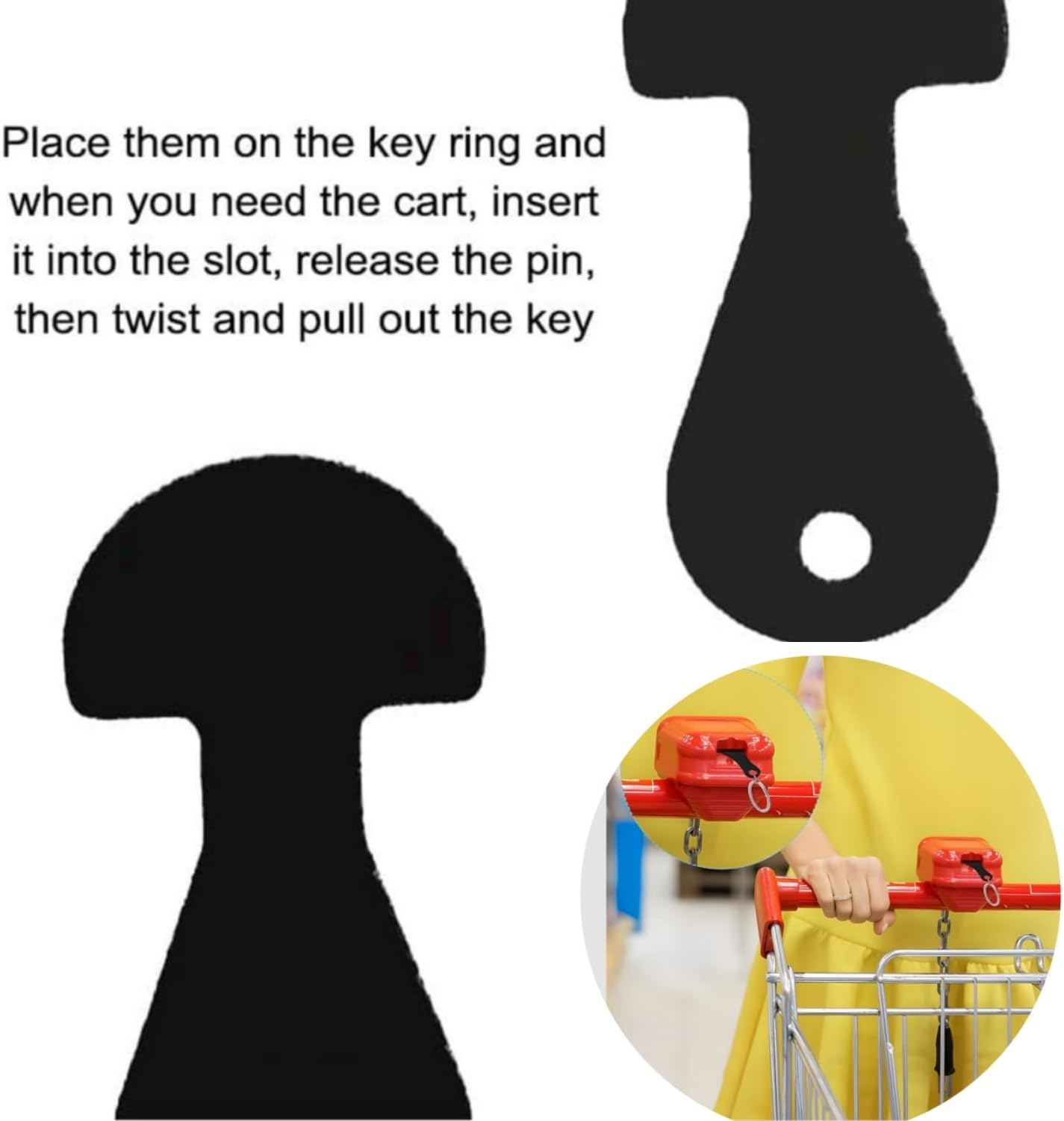 Shopping Trolley Token Key, 10 Pack 1.8 Inch Cart Remover Unlock Release Keychain for Grocery Shopping Cart, Trolley Remover Keyring, Coin Unlock Release Key for Meters(Black) image number 4