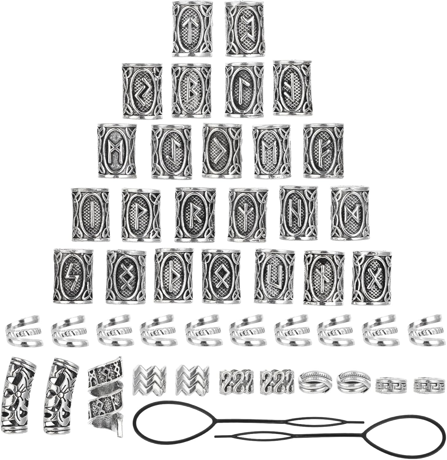 Qianyu 67 Pcs Hair Tube Beads Norse Vikings Runes Hair Jewelry Beard Beads for Bracelets Pendant Necklace DIY Metal Braiding Dreadlock Beads Decoration for Hair Braids Viking Beads Kits image number 6