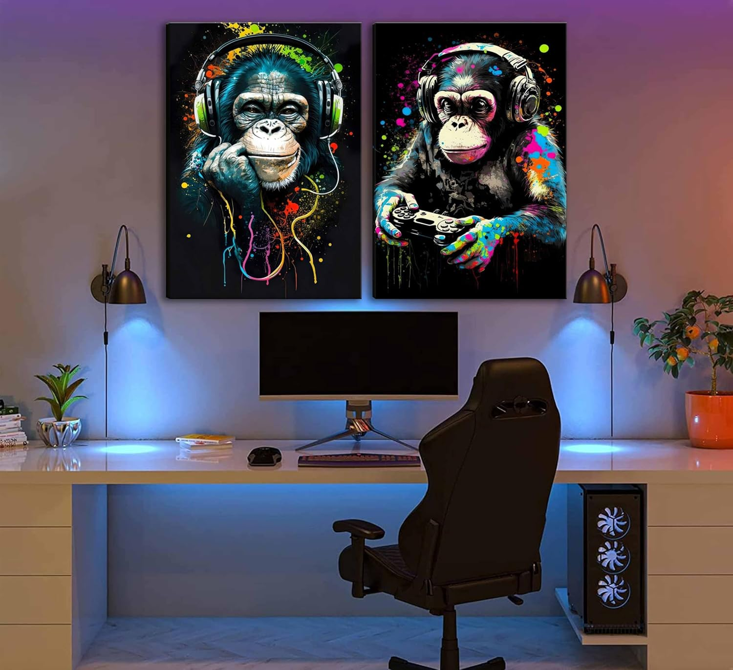 Graffiti Gaming Canvas Wall Art Game Room Decor Boys Gamer Controller Poster Animals Vintage Watercolor Cool Music Chimpanzee Pictures Painting Boys Teeny Room Kids Game for Room Bedroom Decoration image number 5