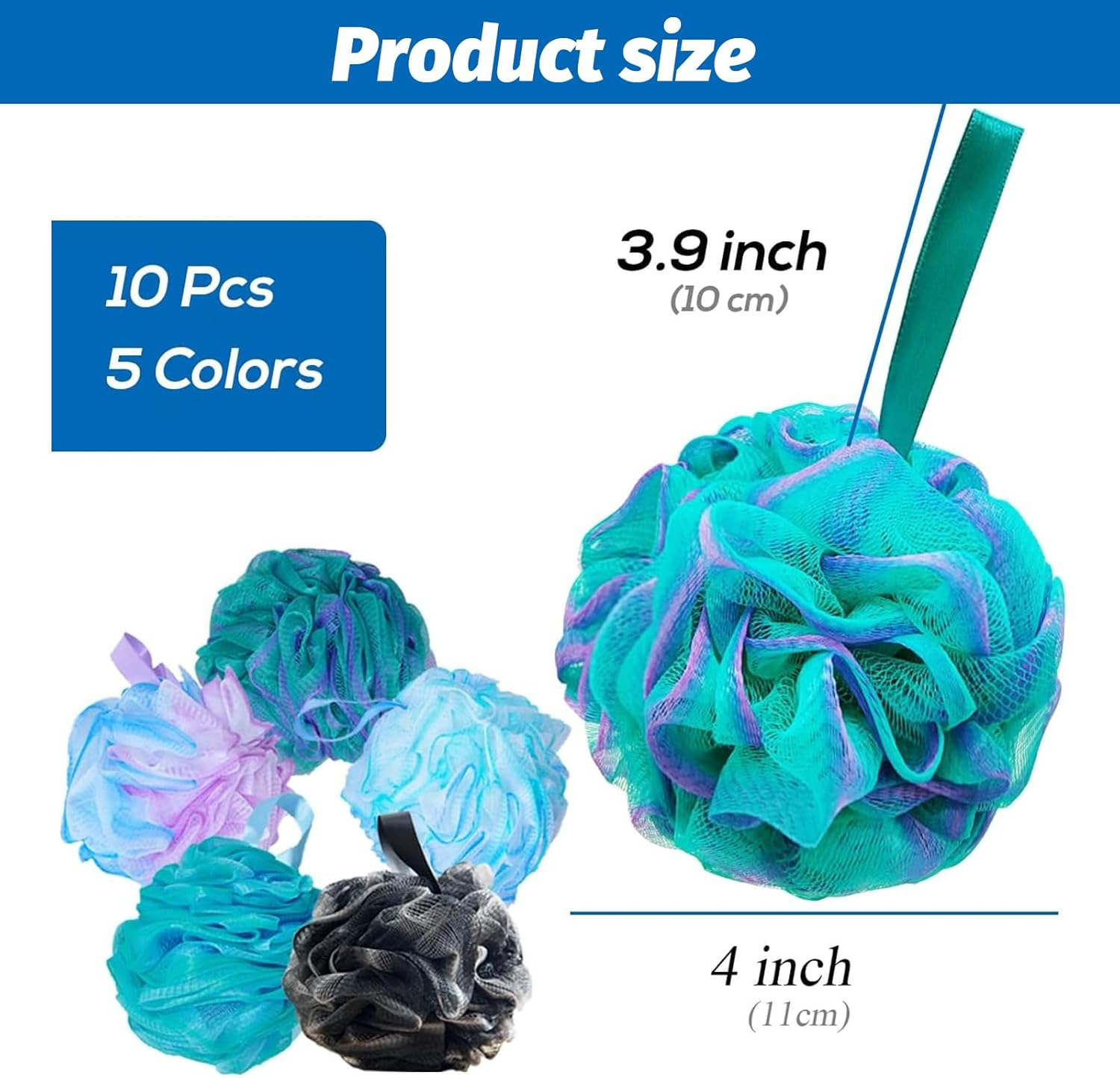 Shower Puff, Exfoliating, Soft Texture+Bathroom Bodbath Sponges for Shower, Daily Cleansing+Women, Men, Daily Users, Skincare Enthusiasts+Gentle on Skin, Durable, Lathers Well(10Pcs Set)