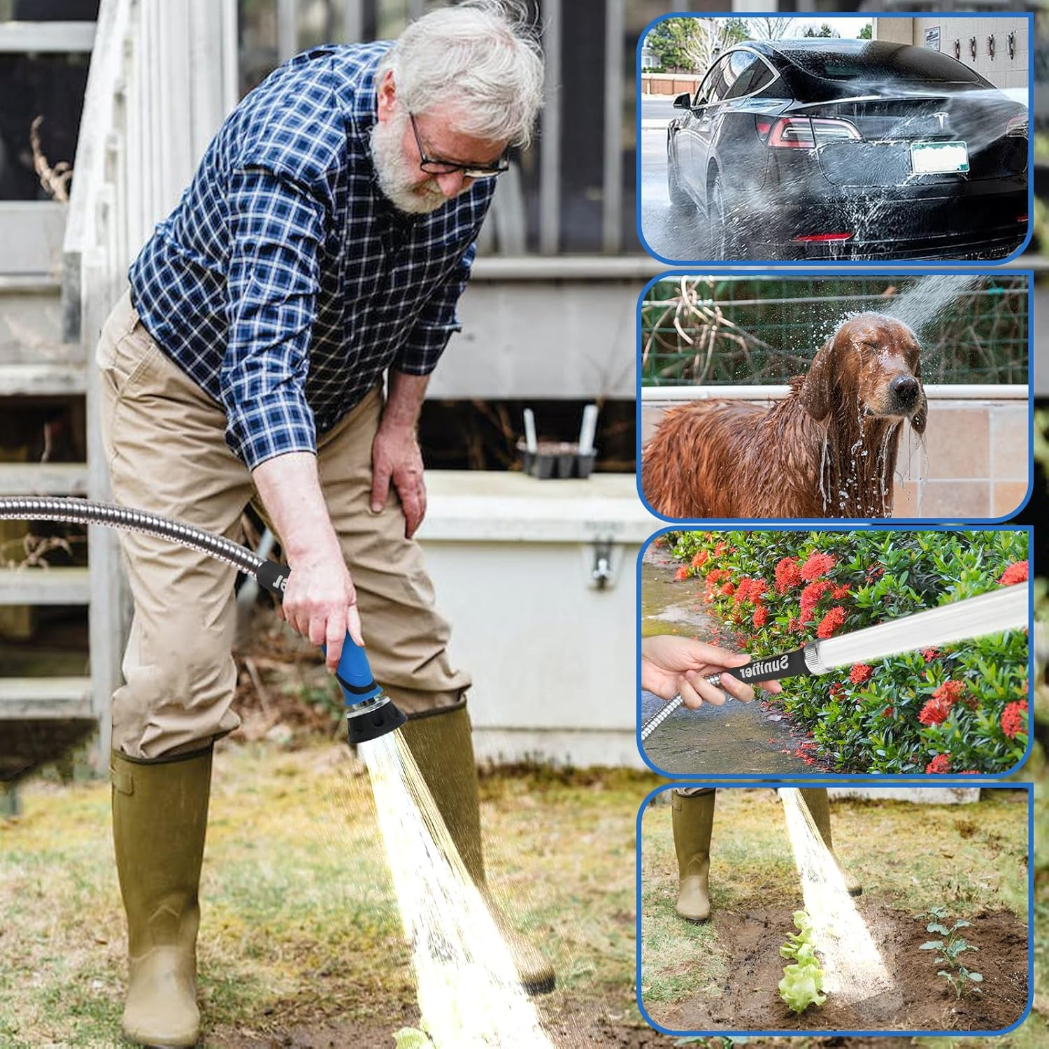 Metal Garden Hose 50 Ft with Hose Nozzle, Flexible Stainless Steel Garden Hose 50 Ft, Heavy Duty Water Hose for Garden (50FT) image number 5