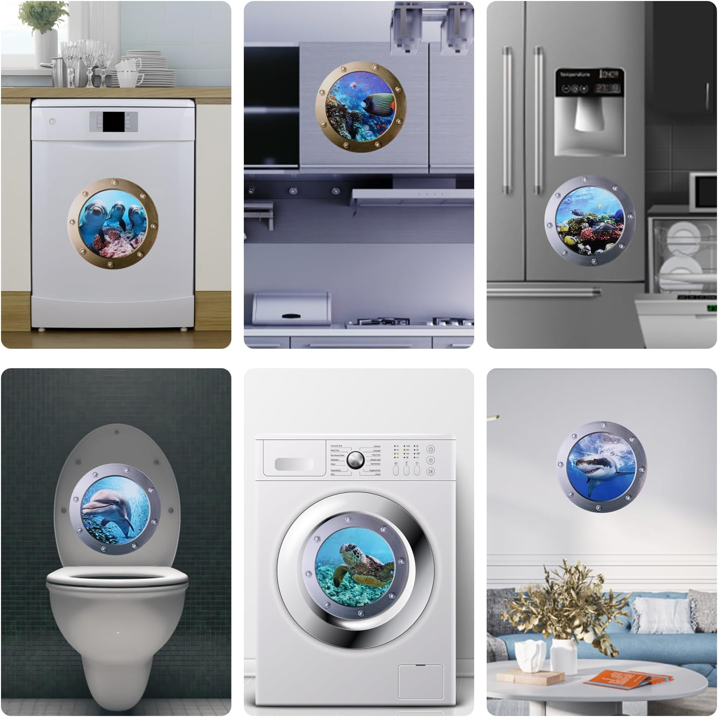 6Pcs Ocean World Wall Stickers, 12 Inch Removable Ocean World Animals Decals for Kids Vinyl 3D Sea Wall Stickers for Bedroom Bathroom Furniture Party Gifts Decoration image number 1