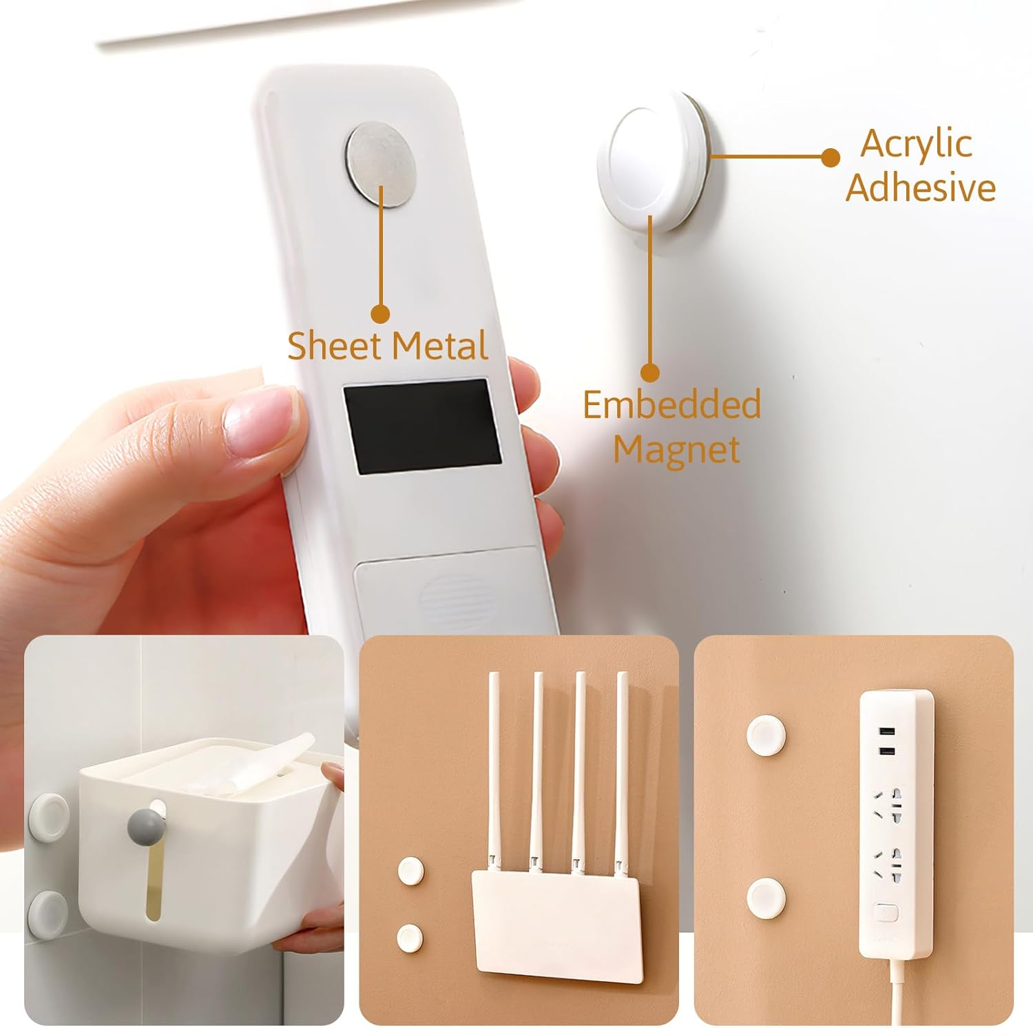 7-Pack Magnetic Wall Mount Remote Control Holders, Strong Self-Adhesive Remote Storage Solutions for Home and Office, White image number 1