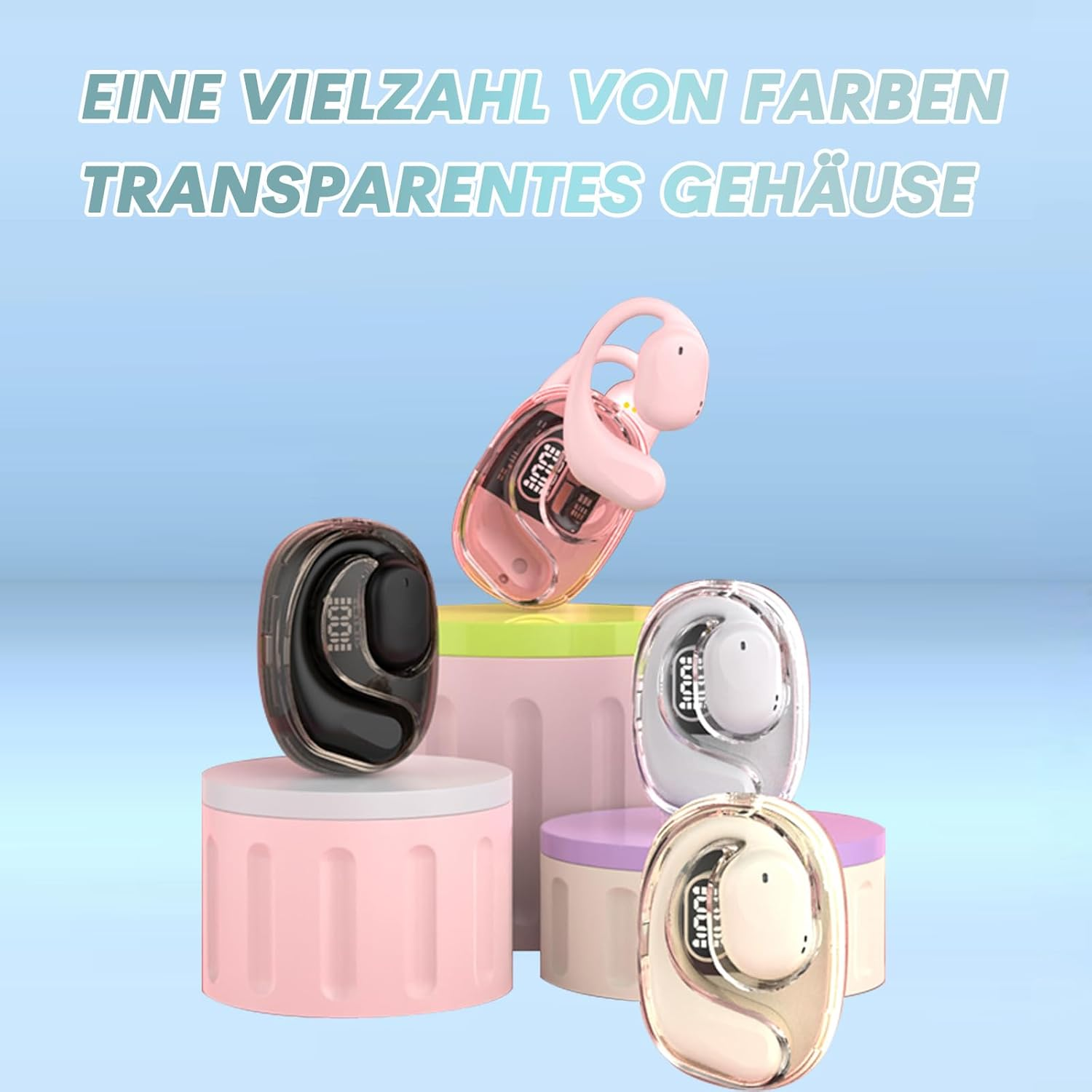 Xmenha Open Ear Bone Conduction Sports Headphones Wireless Bluetooth 5.3 Ear Hooks Earbuds Transparent image number 6