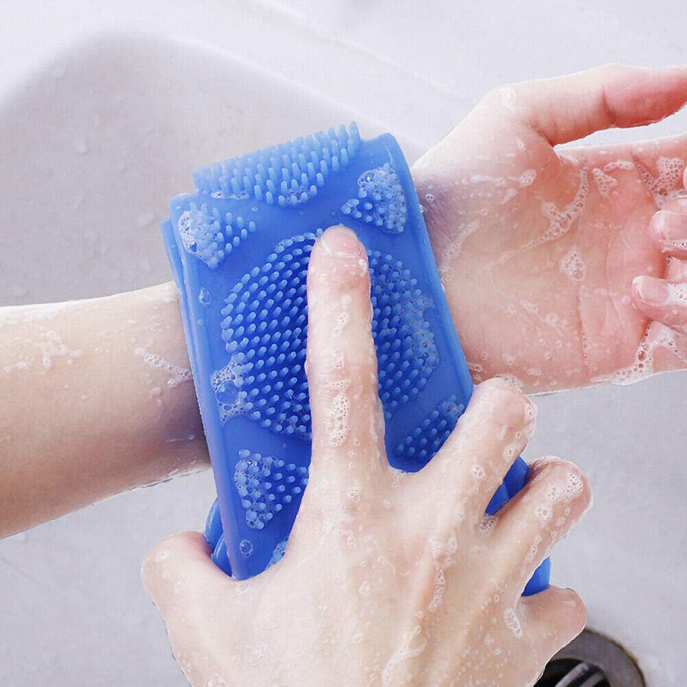 Long Bath Towel Pull Back Strap Wash Scrubber, Bath Shower Body Brush Double Side Exfoliating Belt Dead Skin Remover Tool (Blue)
