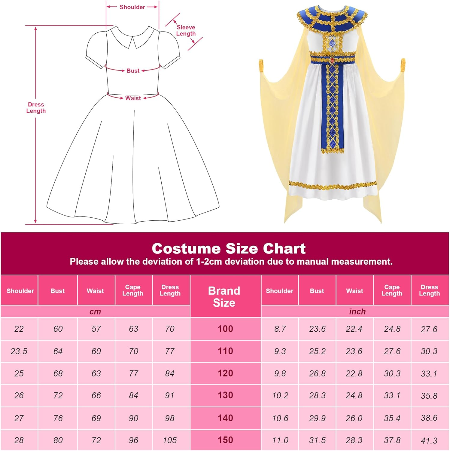 Relibeauty Egyptian Costume Kids Girls Halloween Pharaoh Costume for Girls image number 1