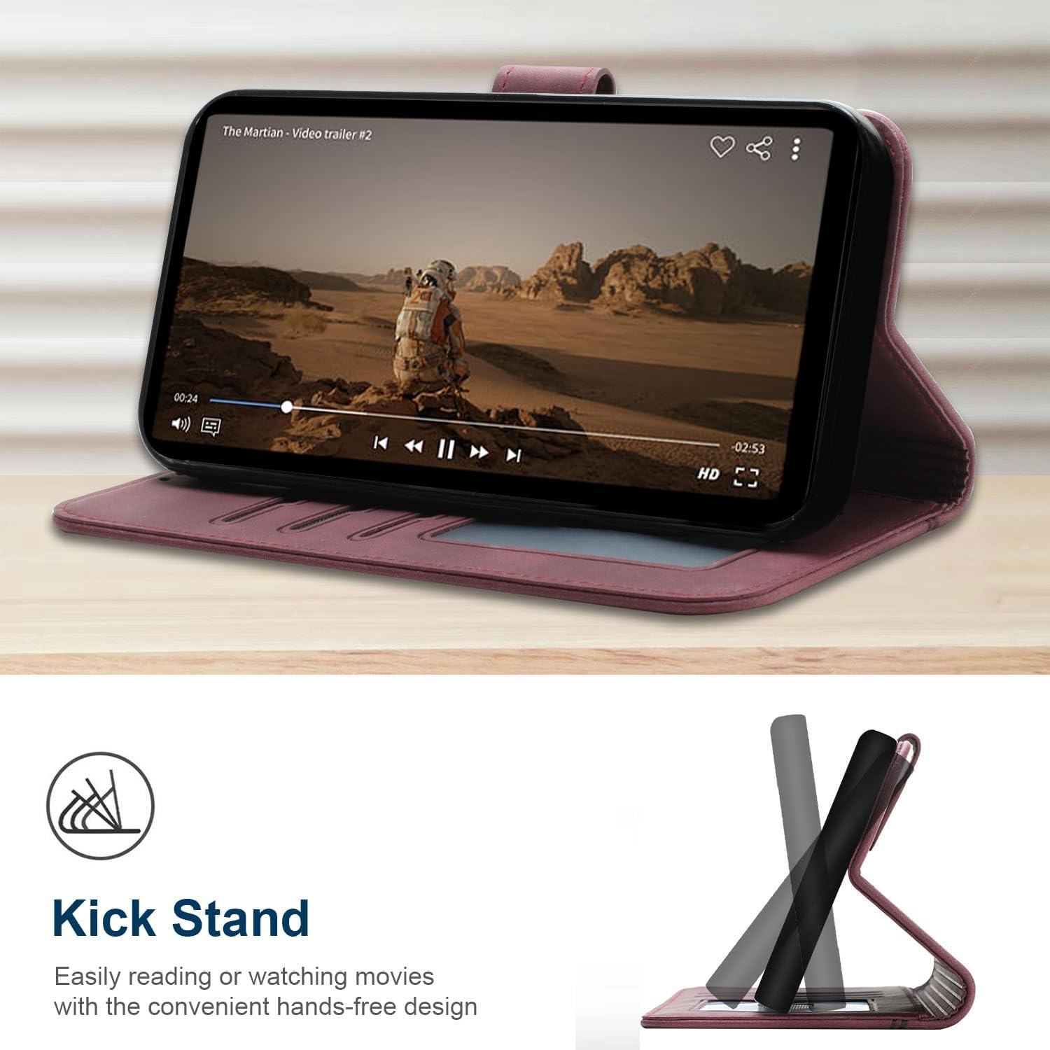 Aswant Mobile Phone Case for Motorola Edge 60 Fusion Leather Premium Flip Case Card Slot Magnetic Buckle Holder Protective Case for Motorola Edge 60 Fusion (Red) image number 3