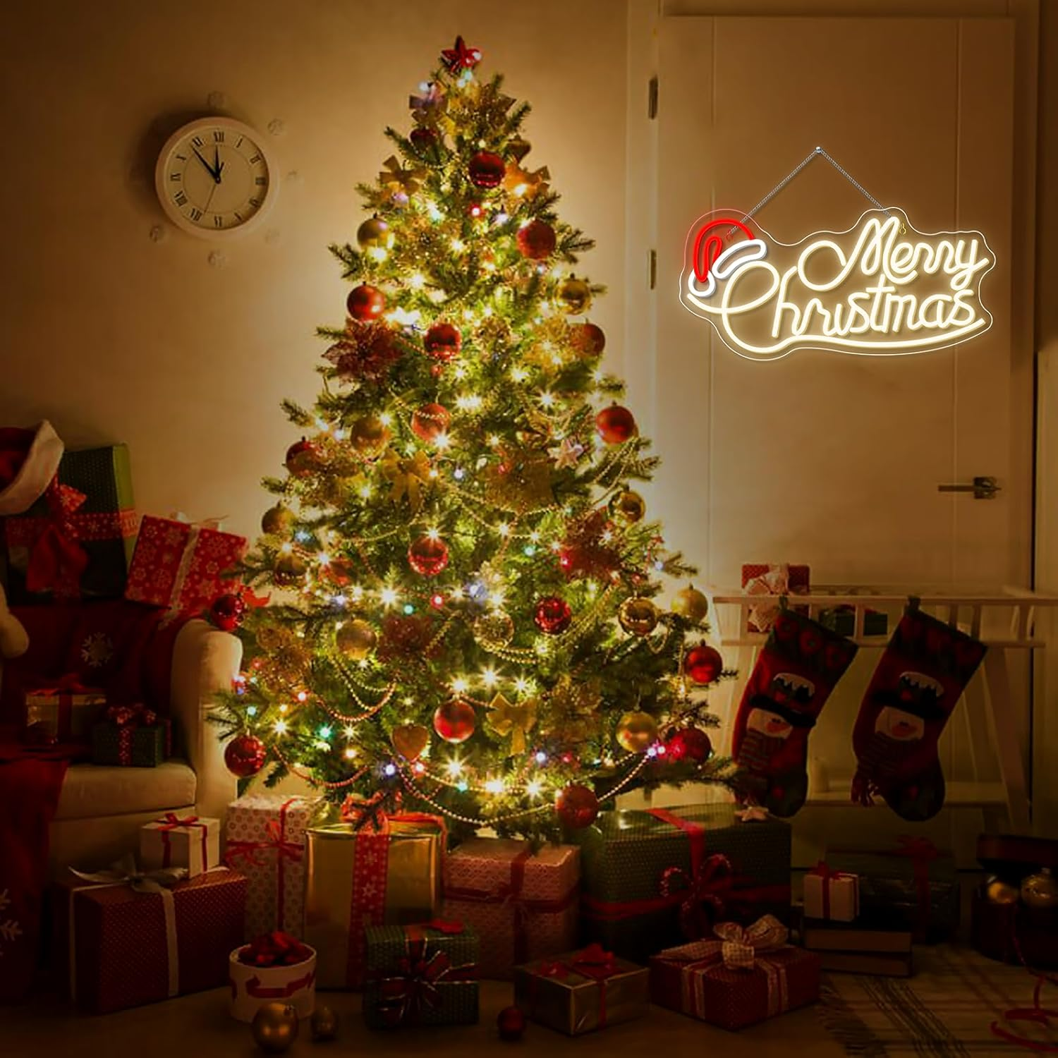 SIGNSHIP Merry Christmas Hat Neon Sign Letter Merry Christmas Hat LED Sign LED Lettering with Dimmable Switch Light Signs for Wall Decor Christmas Party Bedroom New Year Party Shop image number 5