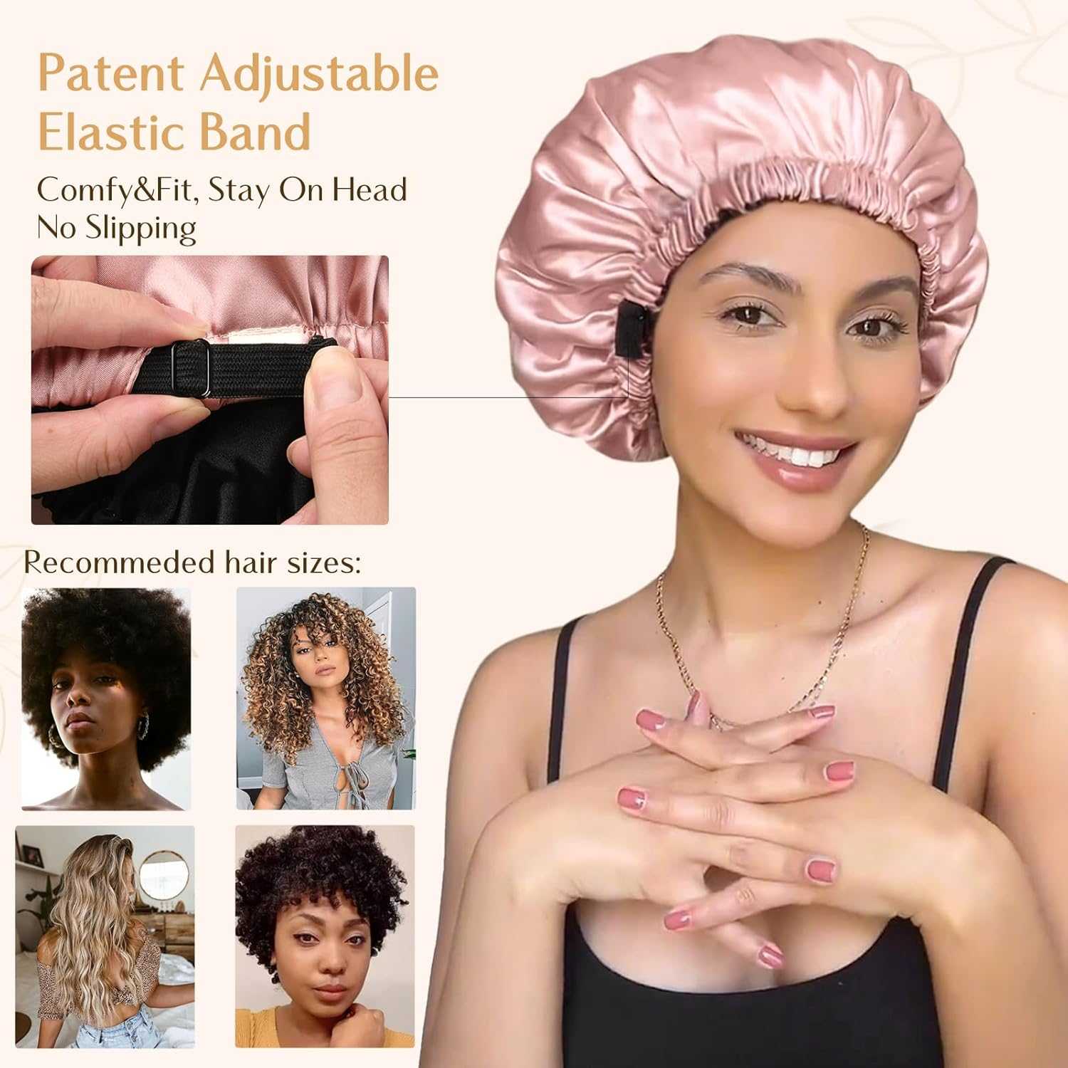 YANIBEST Satin Bonnet Silk Bonnet Adjustable Hair Bonnet for Sleeping Hair Bonnets for Women Curly Natural Hair image number 6