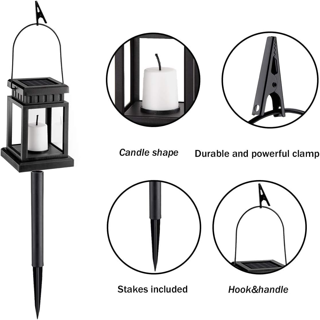 2 Pack Solar Hanging Lantern Outdoor, Candle Effect Light with Stakes for Garden, Patio, Lawn, Deck, Umbrella, Tent, Tree, Yard, Driveway-Warm White image number 2
