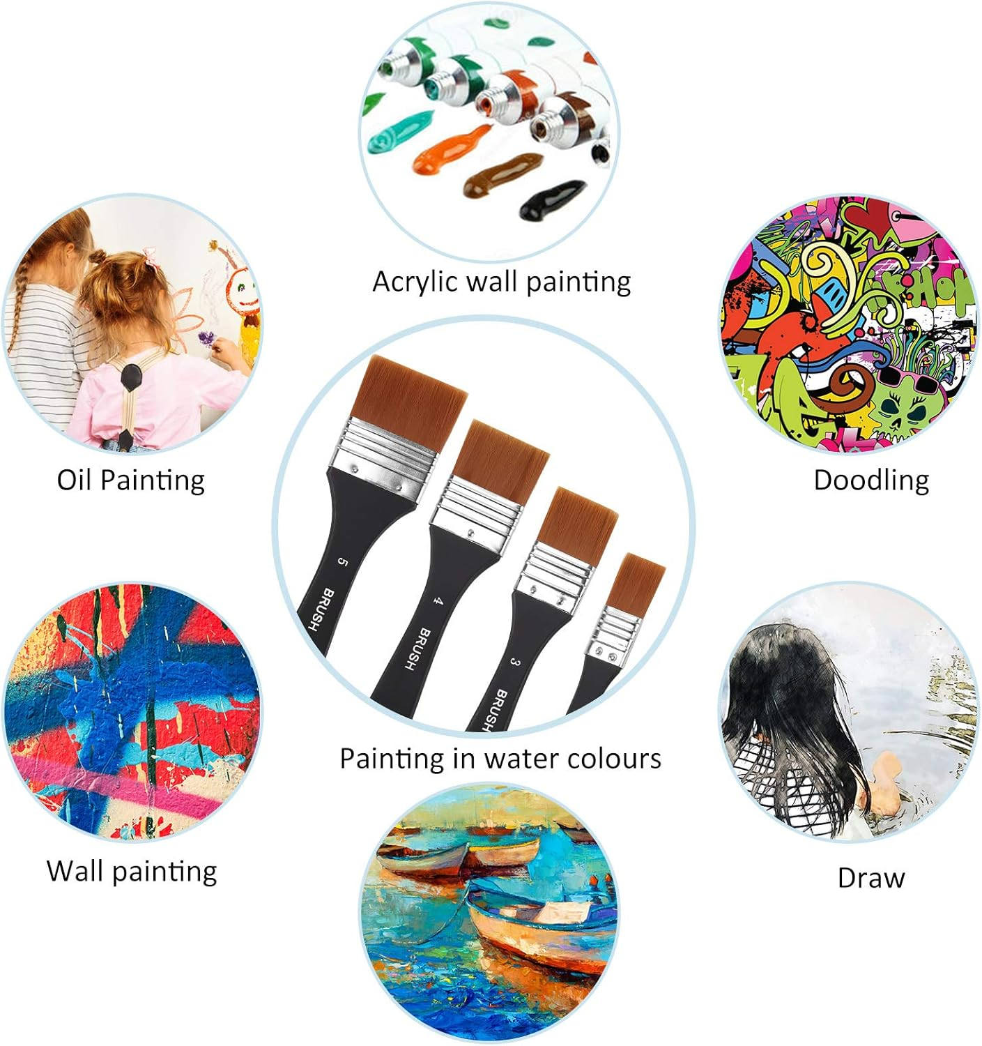 Paint Brushes for Acrylic Paint &ndash; 4 Pcs Set of Premium Artist Brushes, Professional Grade Flat Bristle Nylon Brush, Ergonomic One-Piece Design, Practical and Versatile, Perfect for Home Decoration image number 3