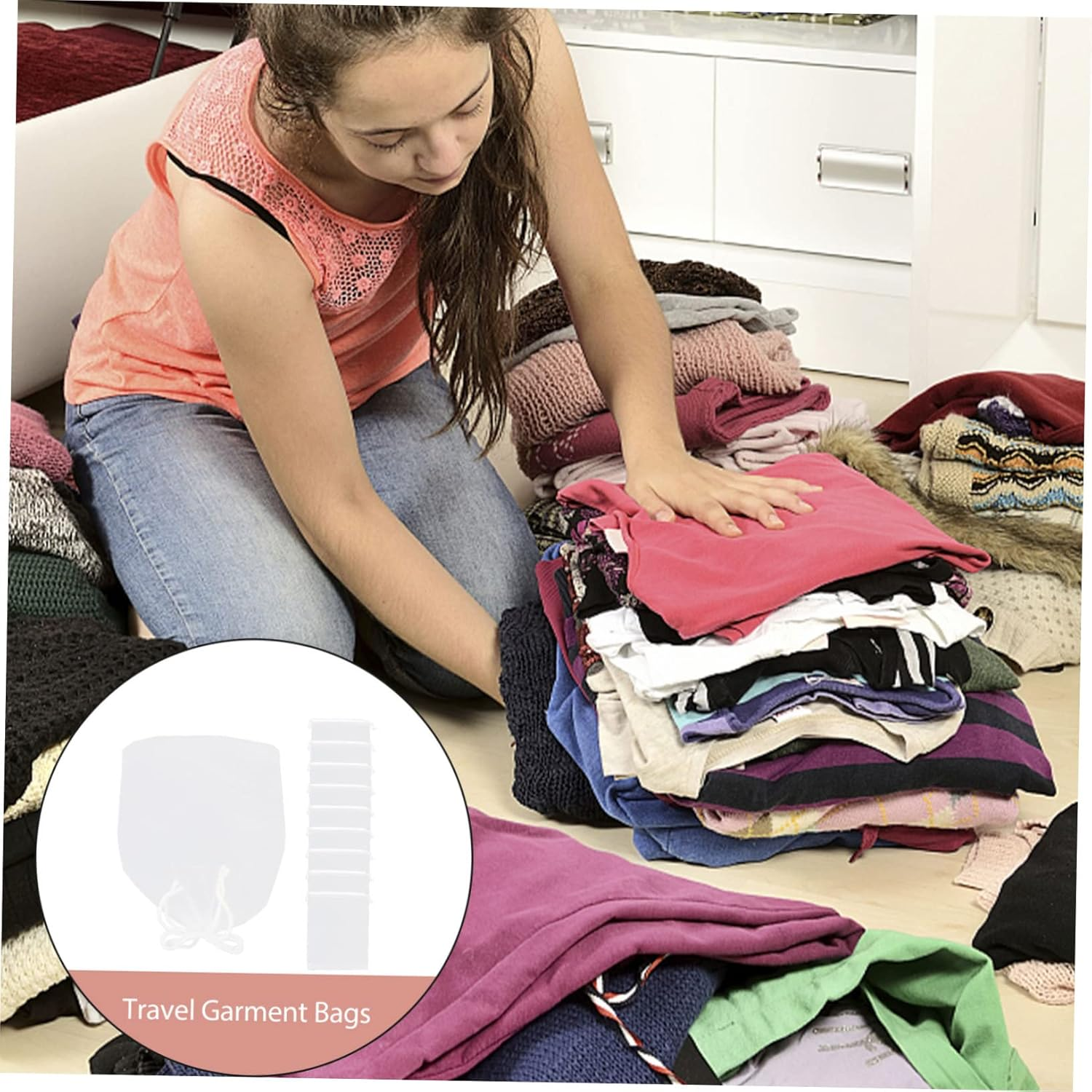 SHERCHPRY 10Pcs Storage Bags Frosted Travel Laundry Bags Drawstring Pouch for Suitcase Clothing Packing image number 3