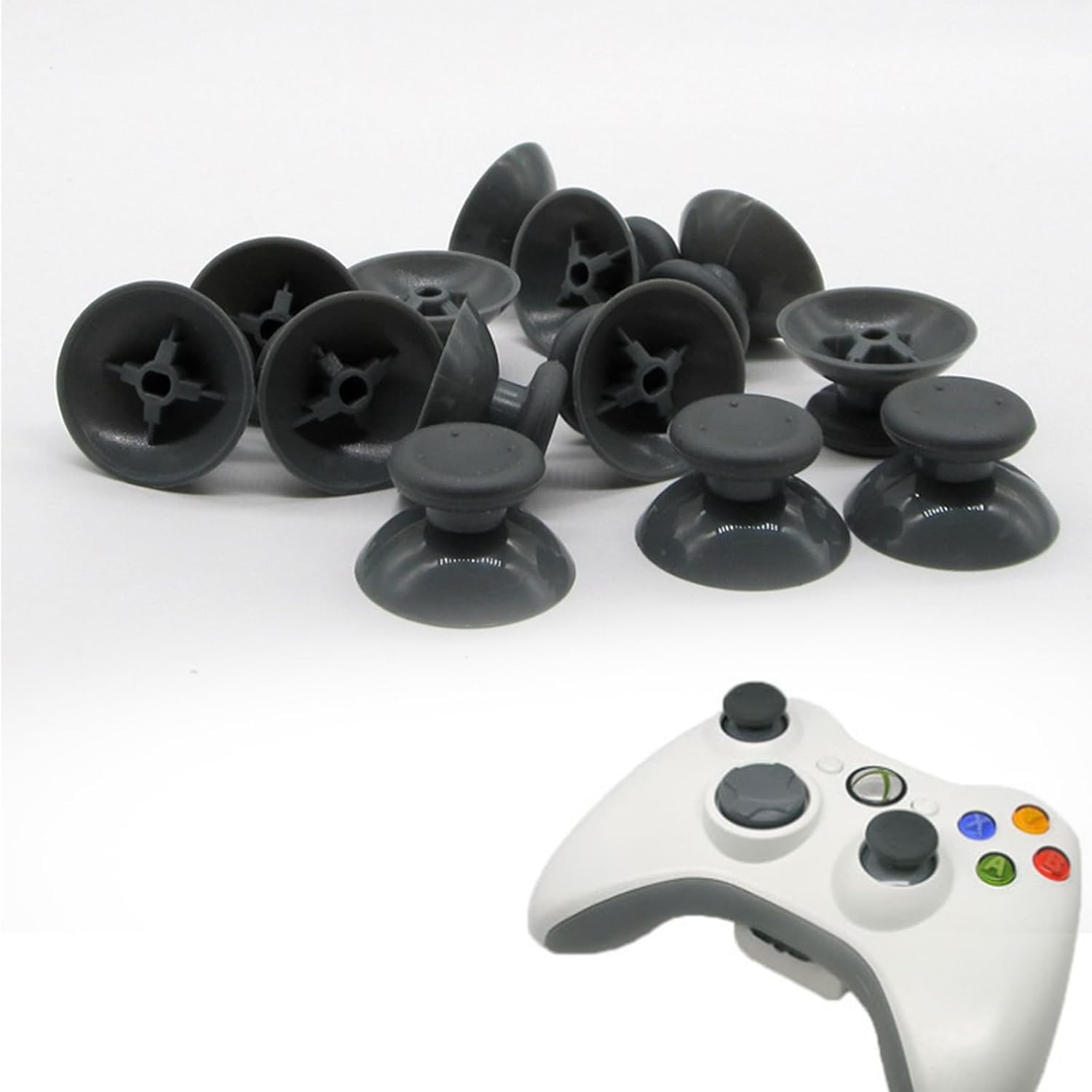 RIBHNXHI 8Pcs Joystick Caps Replacement - Compatible with Xbox 360 Controller, ABS Thumb Stick Caps Gamepad Rocker Cover 16X25.5Mm, Essential Accessories for Enhanced Gaming Experience (Black&Grey) image number 3