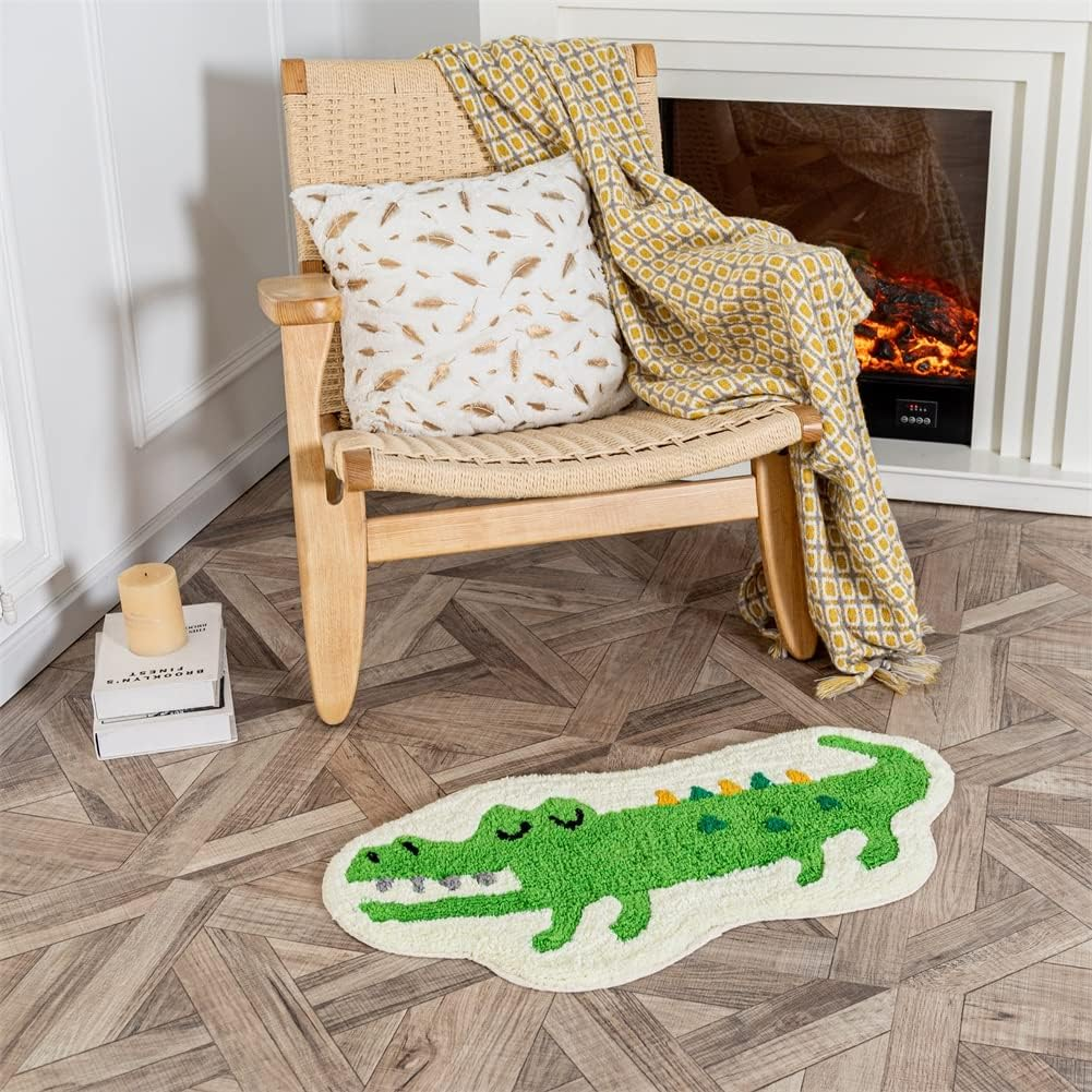 Cute Soft Crocodile Shaped Animals Bath Mat Area Rug for Bedroom Kitchen Bathroom Floor Water Absorption Non-Slip Small Carpet Door Mat Playmat 19.7In X 29.5In/50X75Cm