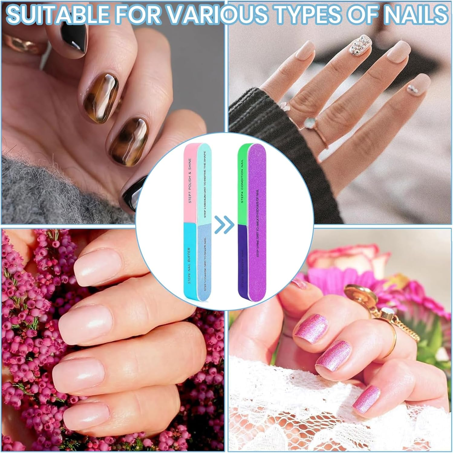 2PCS Professional Gel Nail Polish Remover Kit with Rubbing Strip, Quickly & Easily Remove Nail Polish within 3-5 Minutes, Non-Irritating, Include Sponge Strip and Steel Push