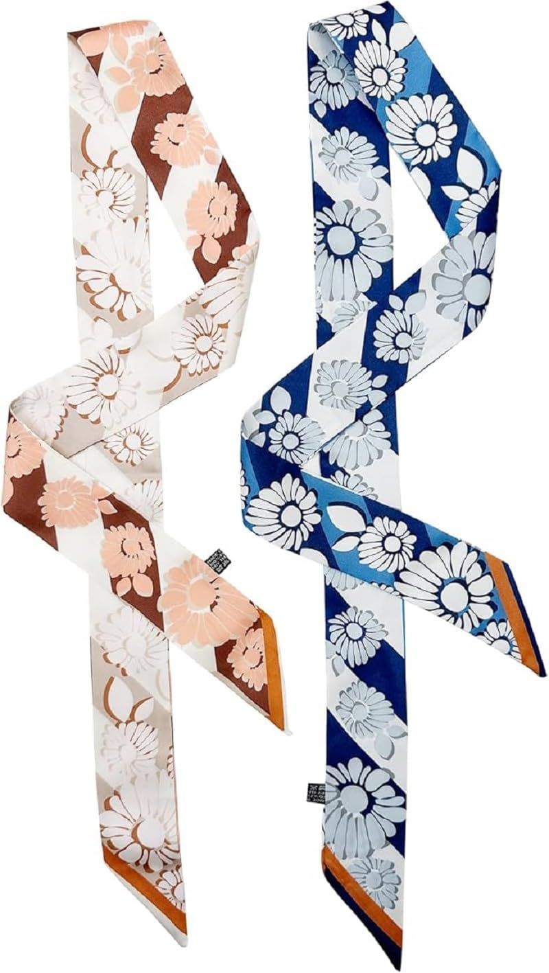 Silk Purse Scarf for Handbags,Bags, and Purses,2 Pcs 2"X47" Hair Ribbon Skinny Neck Scarves for Women image number 2