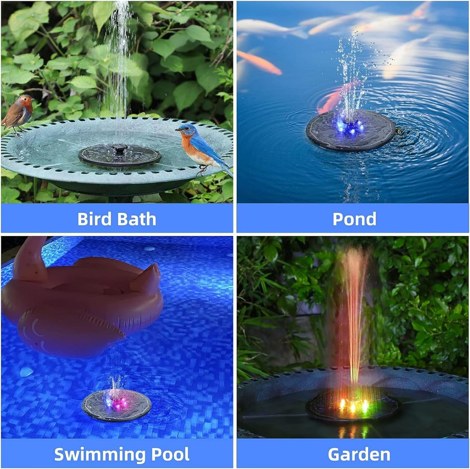 Small Solar Water Fountain with Light Floating Outdoor Hummingbird Bird Bath Waterfall Pump Powered Pond Garden Patio Led Bubbler outside Submersible Feature Panel above Ground Pool Flower Sprinkler image number 1