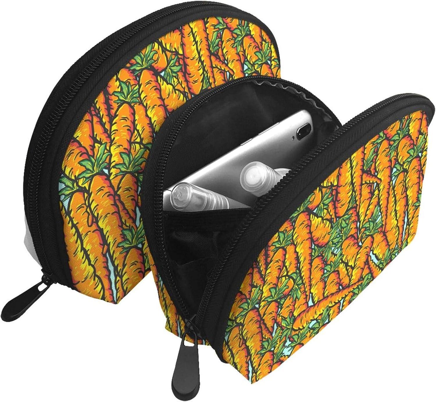 Cozimangoe Coin Pouch Makeup Bags Set, 2 Piece Shell Shape Cosmetic Bag with Pockets for Daily Travel Handbag Lipstick Keys Toiletry, Personalized Carrots