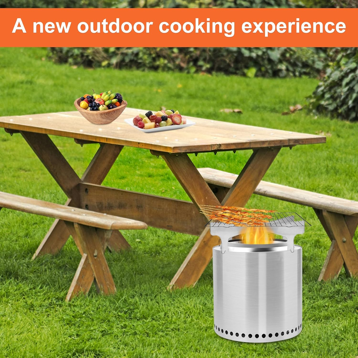 Fire Pit Cooktop Frame, Stainless Steel Firepit Frame Avoid Sliding Tabletop Fire Pit Stand Suitable for Most Pans and Plates Compatible with Solo Stove Mesa XL image number 2