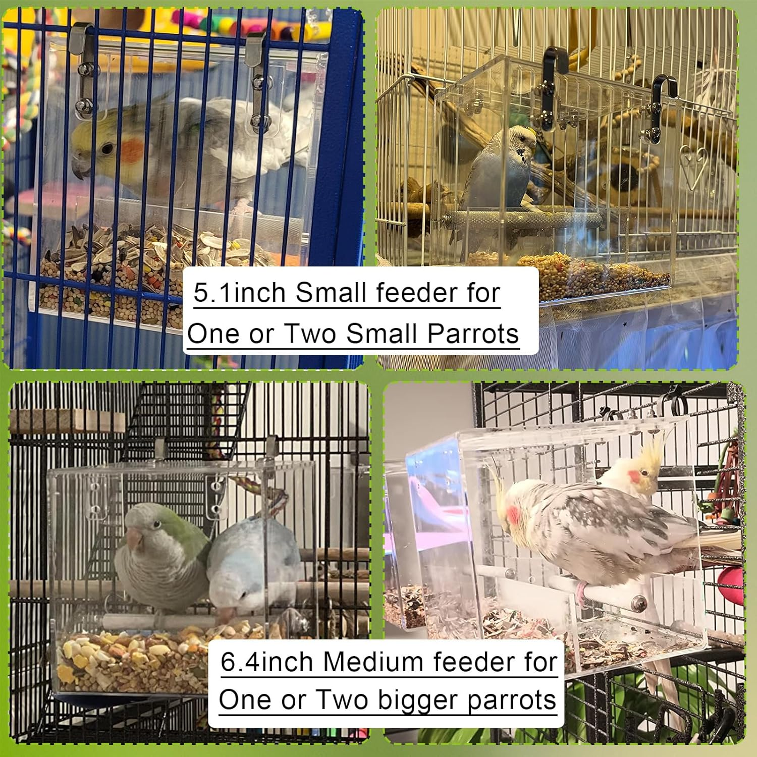 No Mess Bird Feeder for Cage, No Spill Automatic Bird Feeder Clear Window Mess Free Cage Feeder for Parakeet Parrot Cockatiels Lovebirds 5.1Inch image number 3