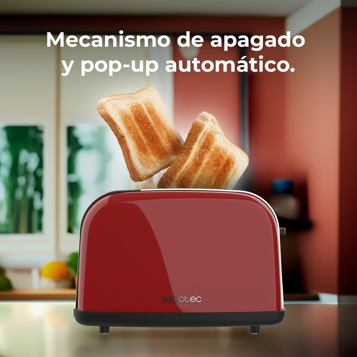 Cecotec Vertical Toaster Toastin' Time 850 Red Lite, 850W, Capacity for 2 Slices of Bread, Wide Slot, Stainless Steel, Preset Functions for Convenience, Customizable Toast Control image number 3