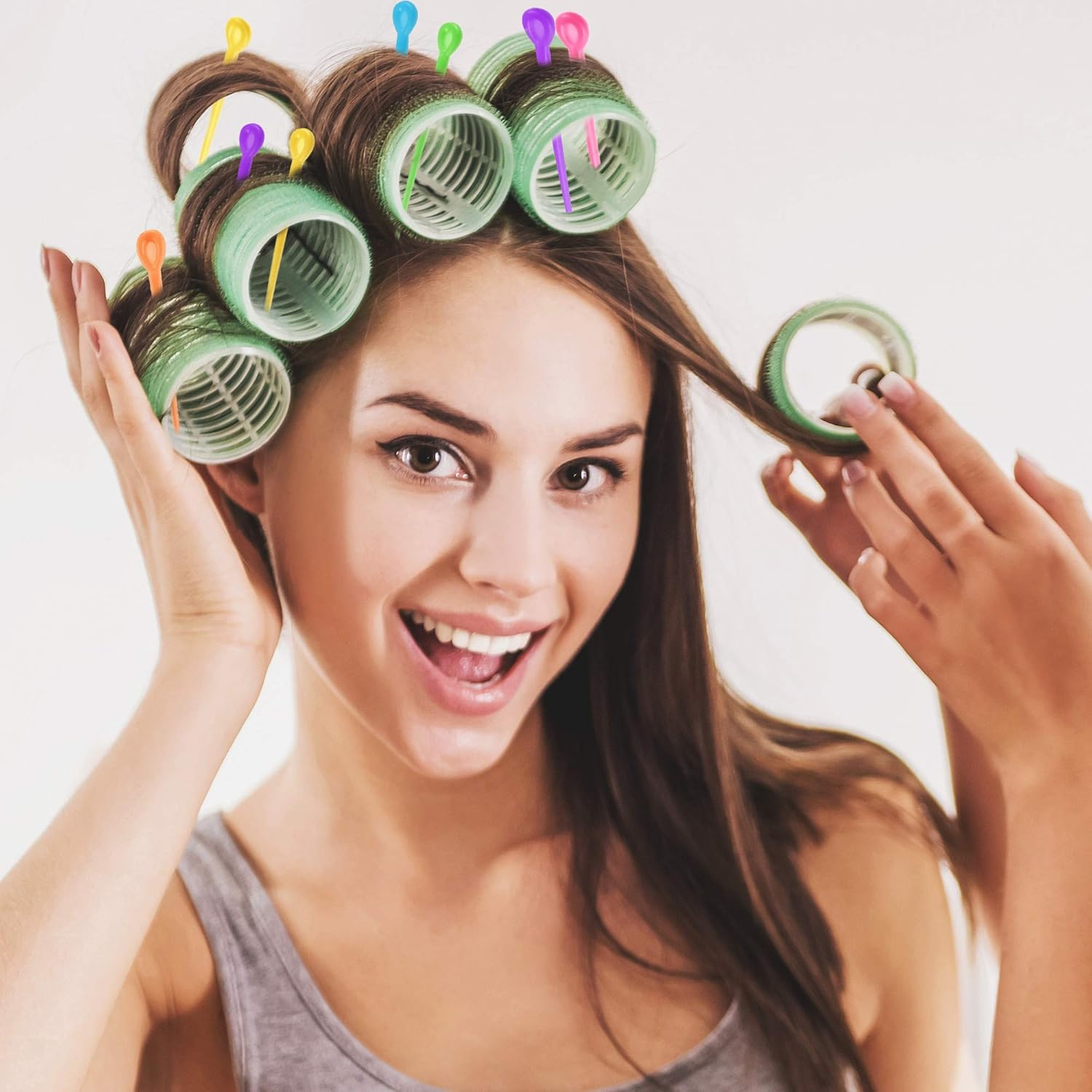 WILLBOND 180 Pieces Brush Roller Pick Plastic Roller Pick Hair Curler Pin for Hair Curling Styling Accessories Present(Rose Red, Green, Yellow, Blue, Orange and Purple) image number 3