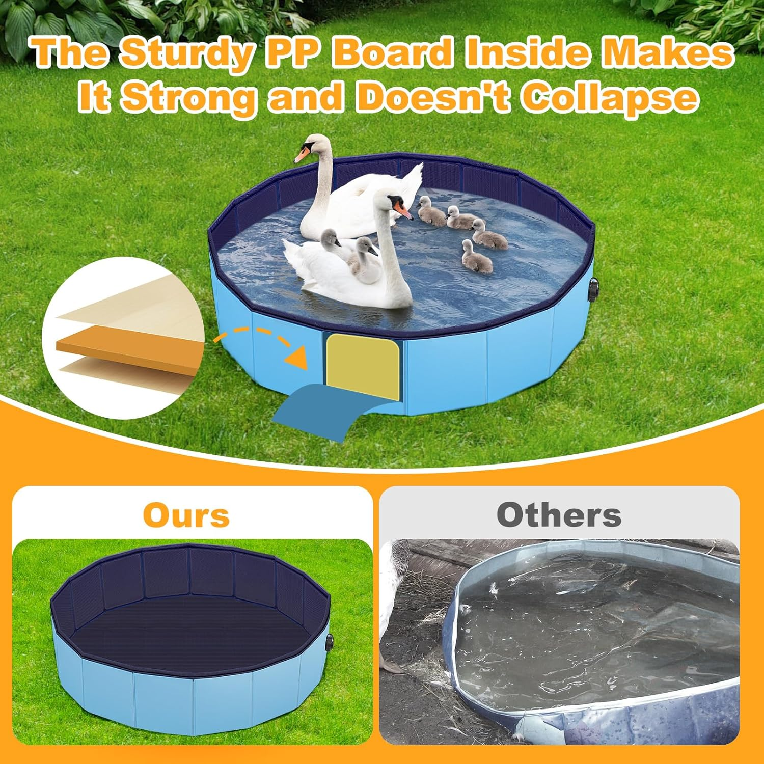 Juome Foldable Duck Swimming Pool, Portable Pond Pool for Ducks, Collapsible Hard Plastic Swimming Pool for Pets Dogs and Cats for Indoor and Outdoor image number 3