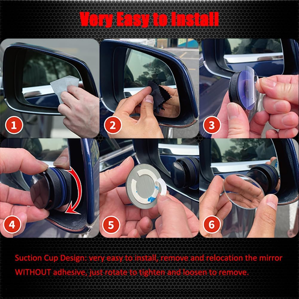 Suction Cup Blind Spot Mirror, Ampper HD Glass Frameless Removable Convex Wide Angle Rear View Mirror (Rectangular, Pack of 2) image number 1