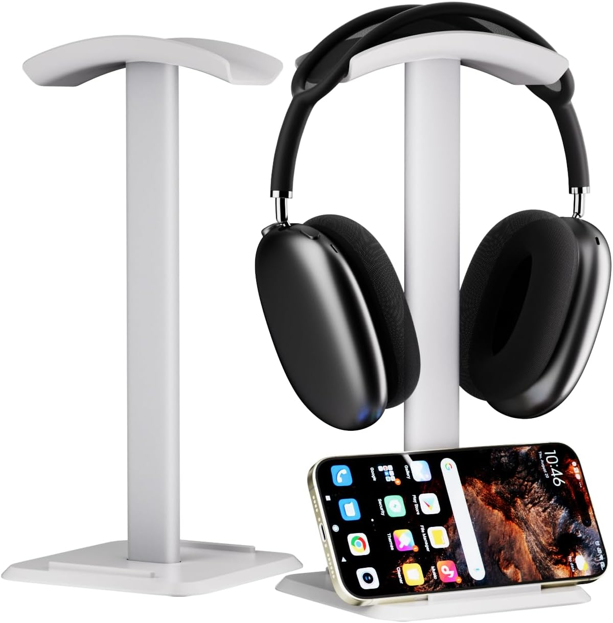 NQQNQQ 【1PACK】 2-In-1 Headphone Stand & Phone Holder &ndash; Aluminum Hanger, Plastic Headrest, Compatible with Airpods Max, Bose, Beats & More. TE-S (White) image number 3
