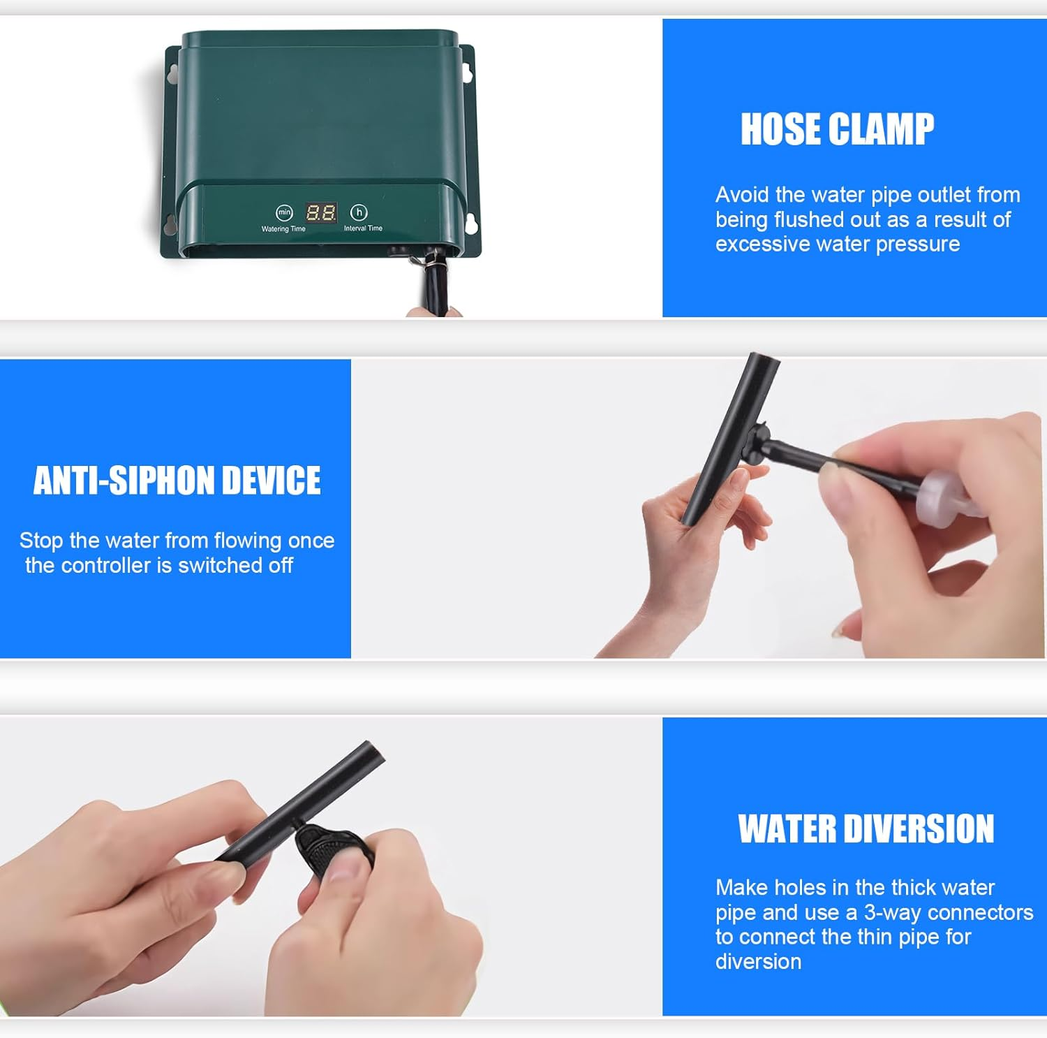 Mingzhe Solar Automatic Drip Irrigation Kit 7 Timing Modes 30 Watering Modes 98.42FT Automatic Watering Irrigation System Set for Garden Beds Patio Lawn Plants Greenhouse Flower for 30 Plants image number 4