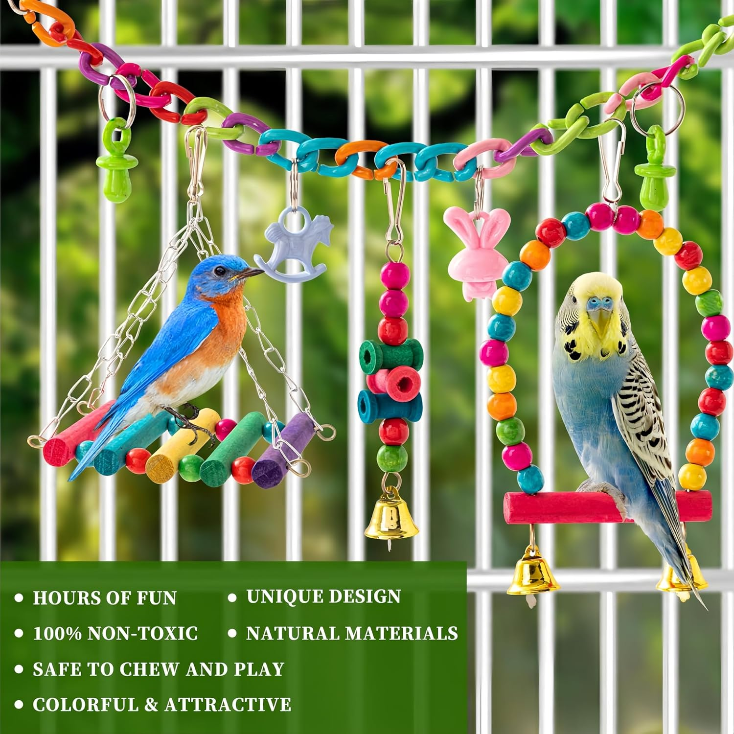 13Pcs Bird Toys for Budgie Parrot Bird Cage Perch Accessories Swing Hanging Standing Chewing Toy Hammock Climbing Ladder