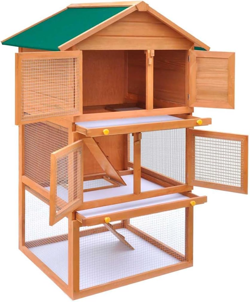 Outdoor Rabbit Hutch 3-Layer Wood Bunny Shelter Pet Cage for Small Animals image number 3