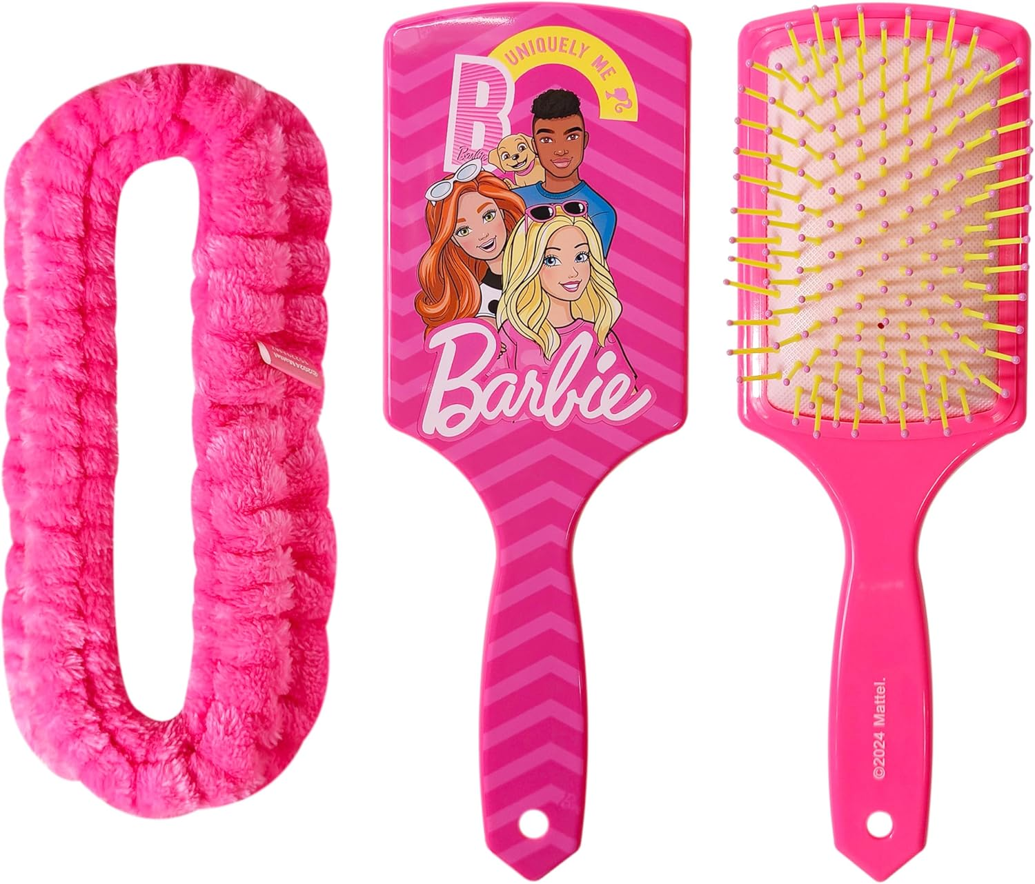LUV HER Kids Hair Brush & Spa Headband Set for Girls - Features Barbie - Fun Grooming Kit for Detangling, Styling & Skincare - Soft & Stretchy One Size image number 2