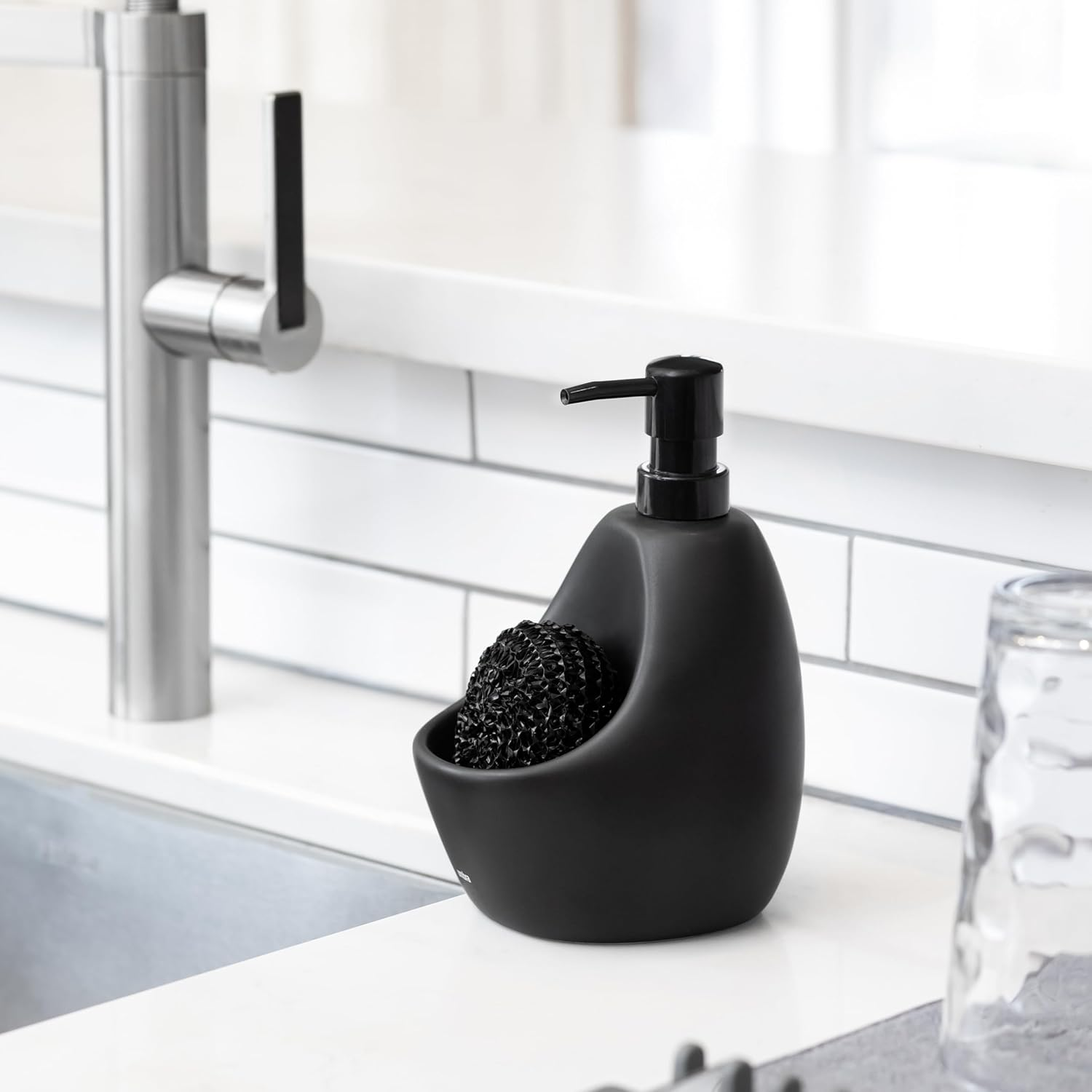Umbra Joey Kitchen Soap Pump with Scrubby Holder, Black, 24 Pieces image number 3