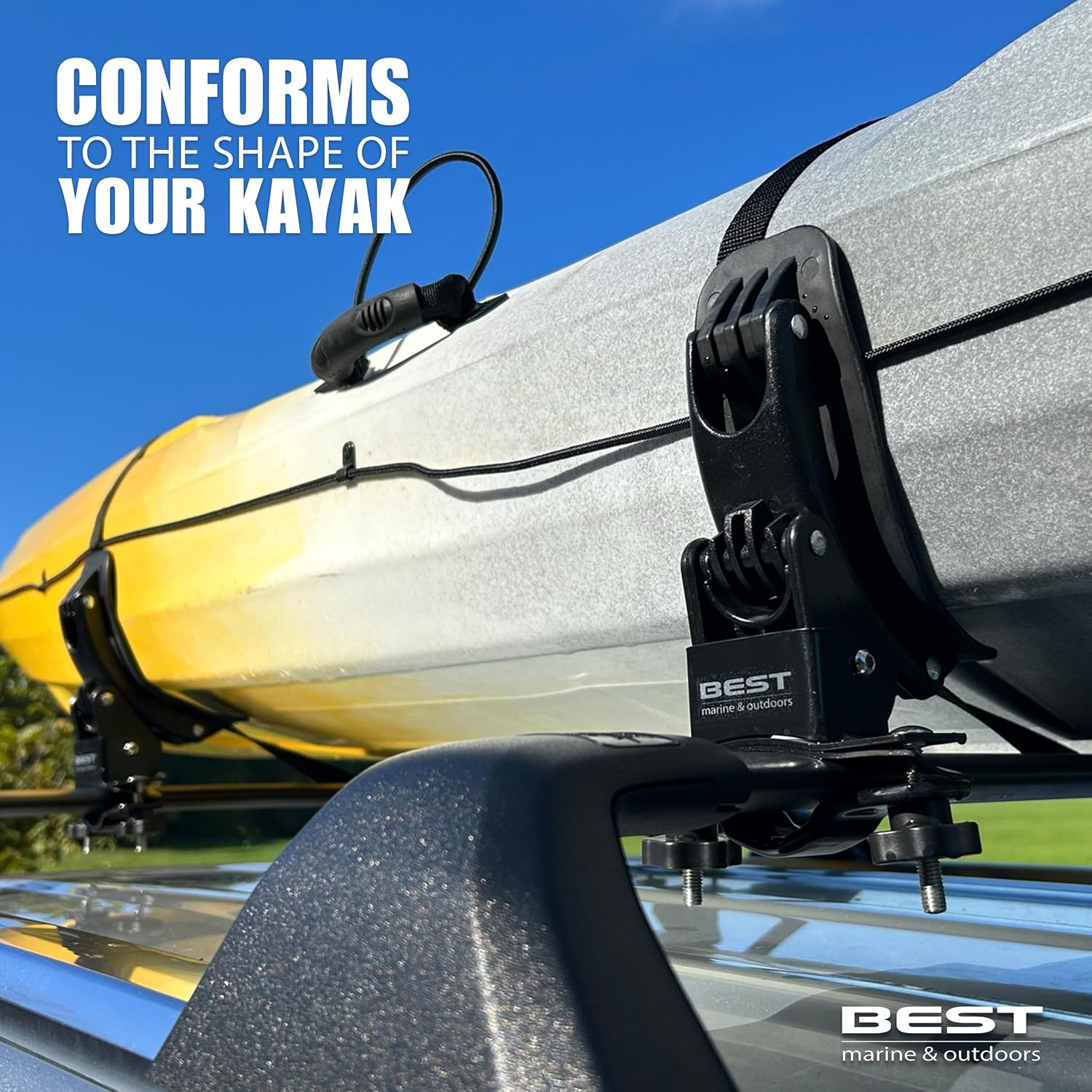 Best Marine and Outdoors Kayak Roof Rack Saddles | Universal Carrier Cradles for Kayaks & Canoes Rooftop Mount Cars, Trucks SUV Crossbars Rails Straps Included Black image number 6