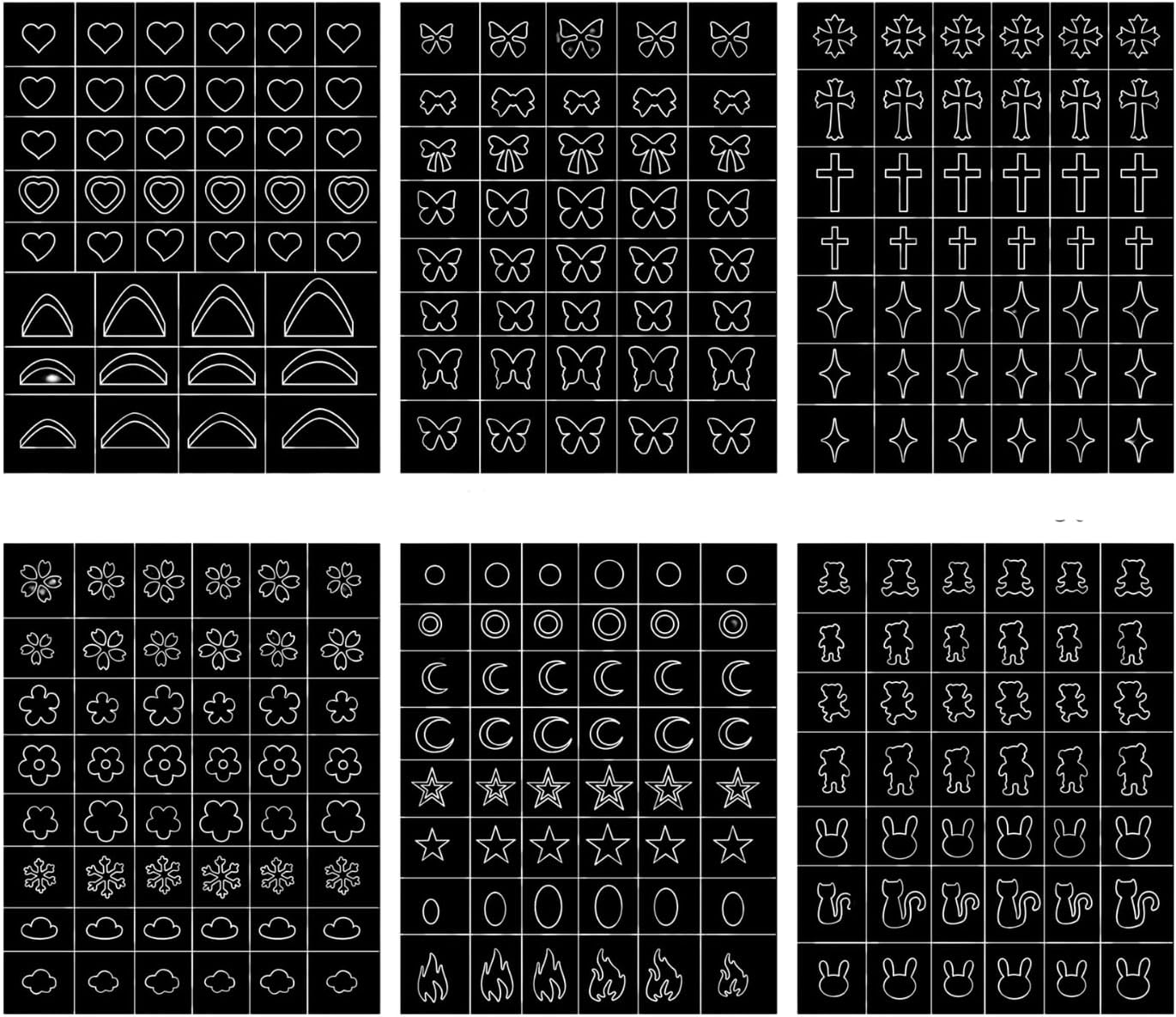 6 Sheets Airbrush Nail Stickers Nail Stencils, Butterfly Flower Moon Star Heart Cross Animal Print Geometric Shapes French Nail Decals Printing Template Stencil Tool DIY Nail Art Decorations (A) image number 2