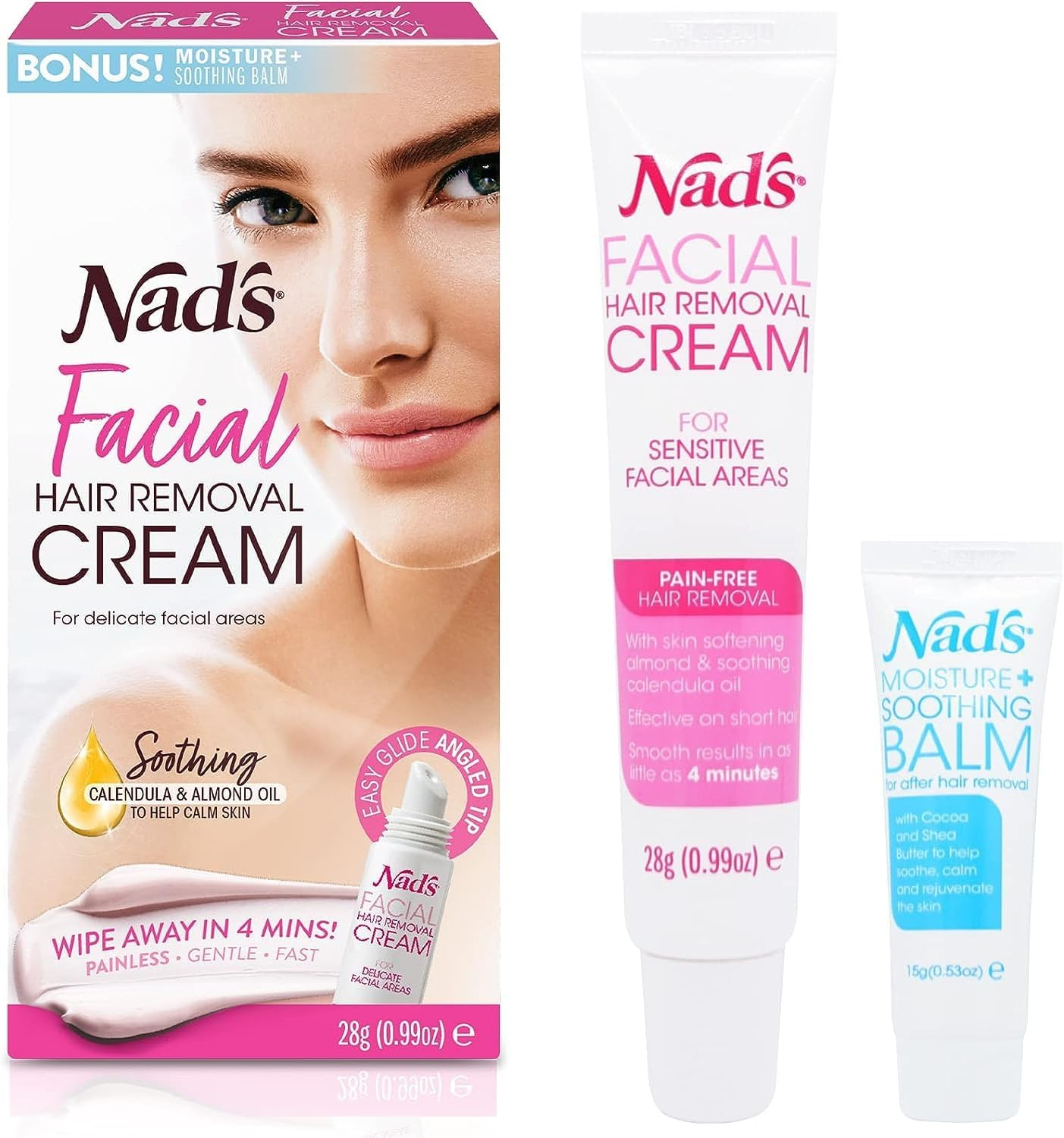 Nad'S Facial Hair Removal Cream and Soothing Balm, All Skin Types, Face Hair Remover, 28G image number 1