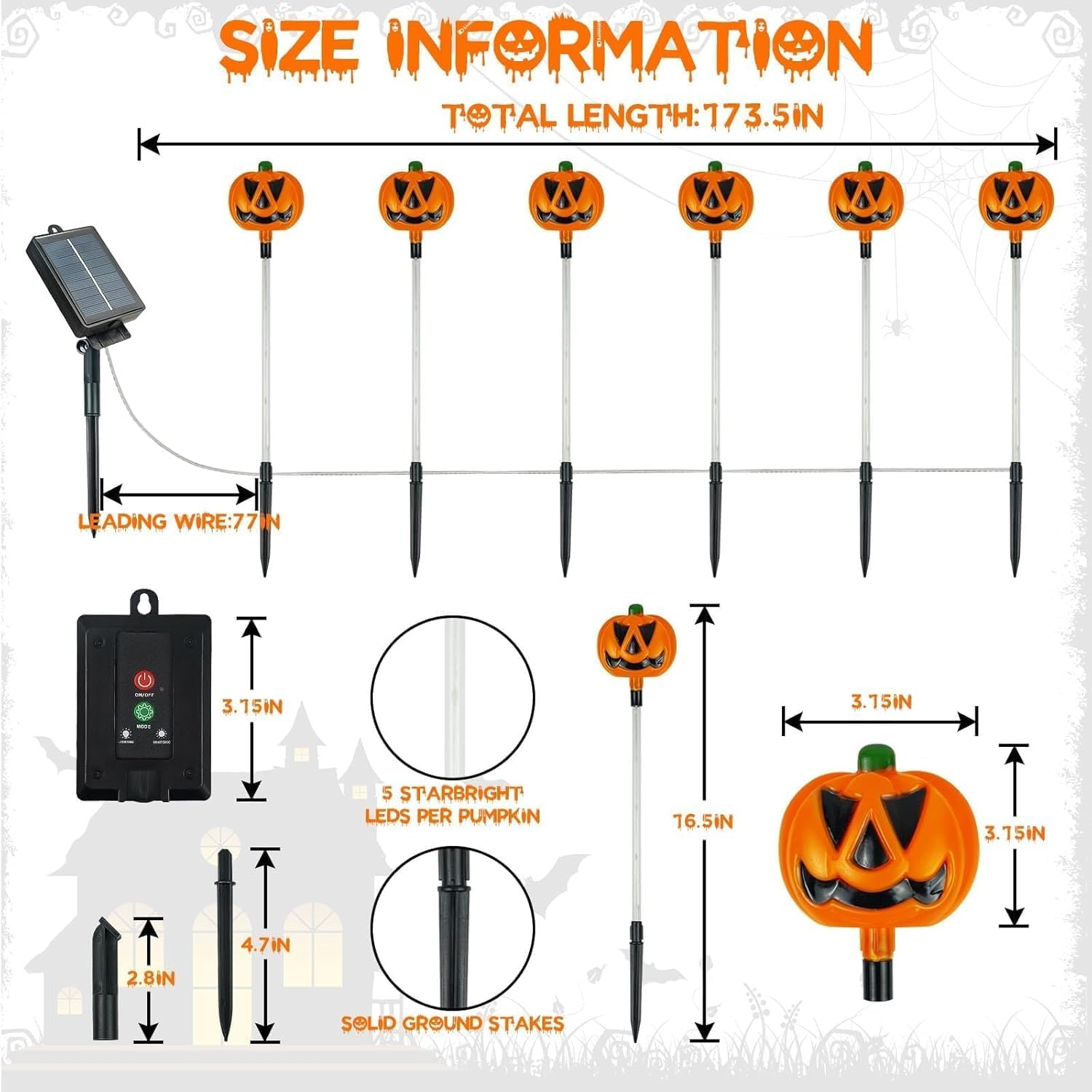 12-Pack Solar Halloween Pumpkin Pathway Lights, Halloween Lights Waterproof with 8 Modes, Outdoor Waterproof Solar Pathway Light for Party Porch Yard Decor image number 5