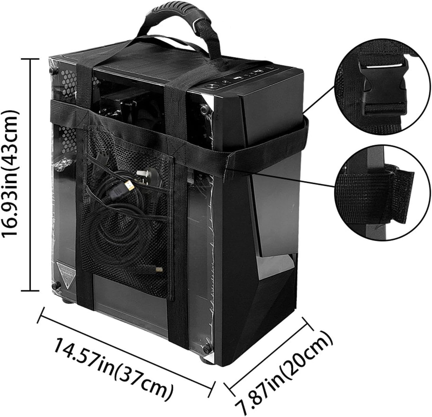 Desktop Computer Carrying Straps, Desktop Computer Tower Carrier Harness,Pc Tower Carrying Strap with Rubber Handle, Desktop Carrying Casetravel Holder with Ideal for Transporting on the Go (Black)