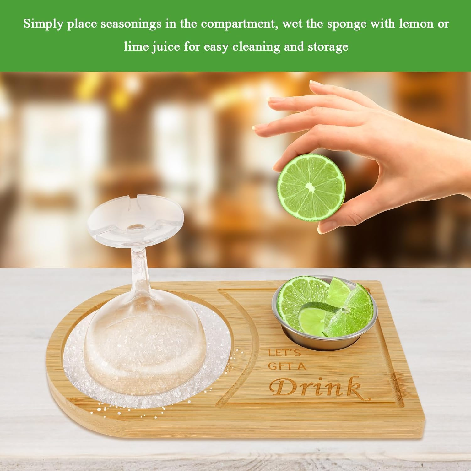 Margarita Salt Rimmer Set with Stainless Steel Bowl, Wood Glass Rimmer for Cocktails and Margarita Mixing, Bar Aaccessories for Party, Salt and Sugar Container for Bar