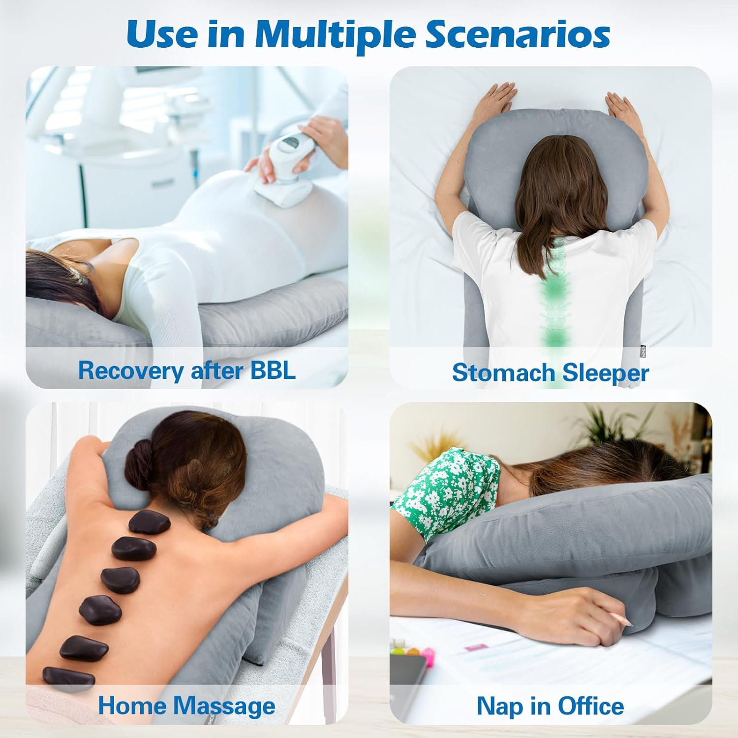 HOMCA Face down Pillow for Eye Surgery &ndash; Stomach Sleeping Pillow with Soft Support, Home Massage Pillow with Shredded Memory Foam for Bbl/Retinal Surgery, Not for Adults with Larger Body Frames image number 3