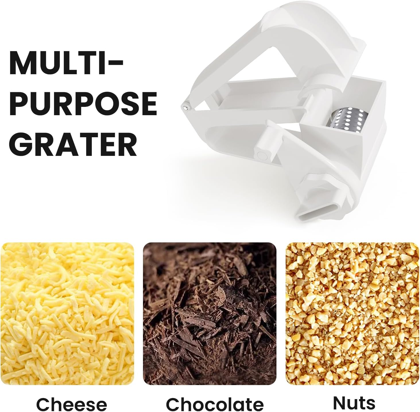 Rotary Cheese Grater with Handle for Vegetables, Chocolate, Hard Cheese & Nuts - White image number 5