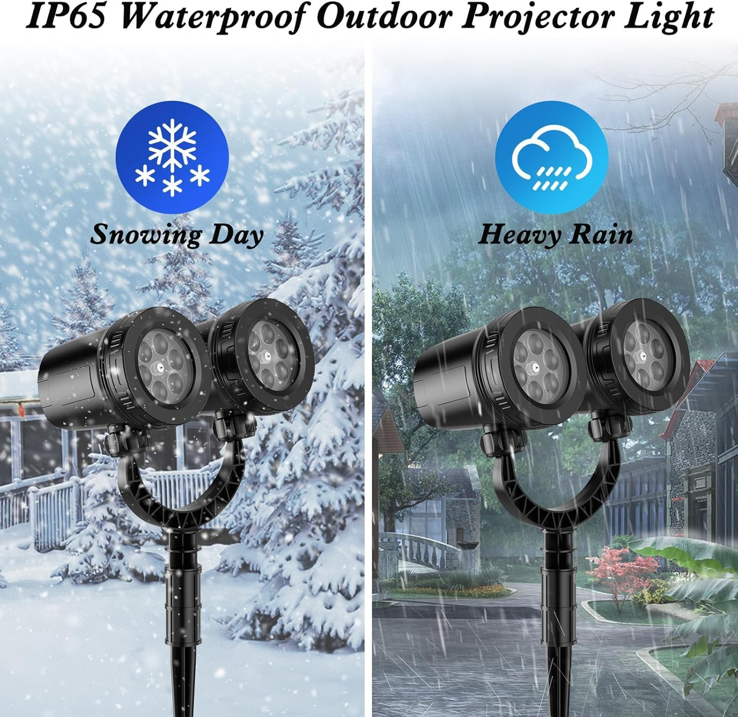 Christmas Double Head Snowflake Projection Lights, Outdoor LED Christmas Lights IP65 Waterproof,Rotating Snow Lamp Brighter LED Landscape for Xmas Holiday Party Decoration image number 2