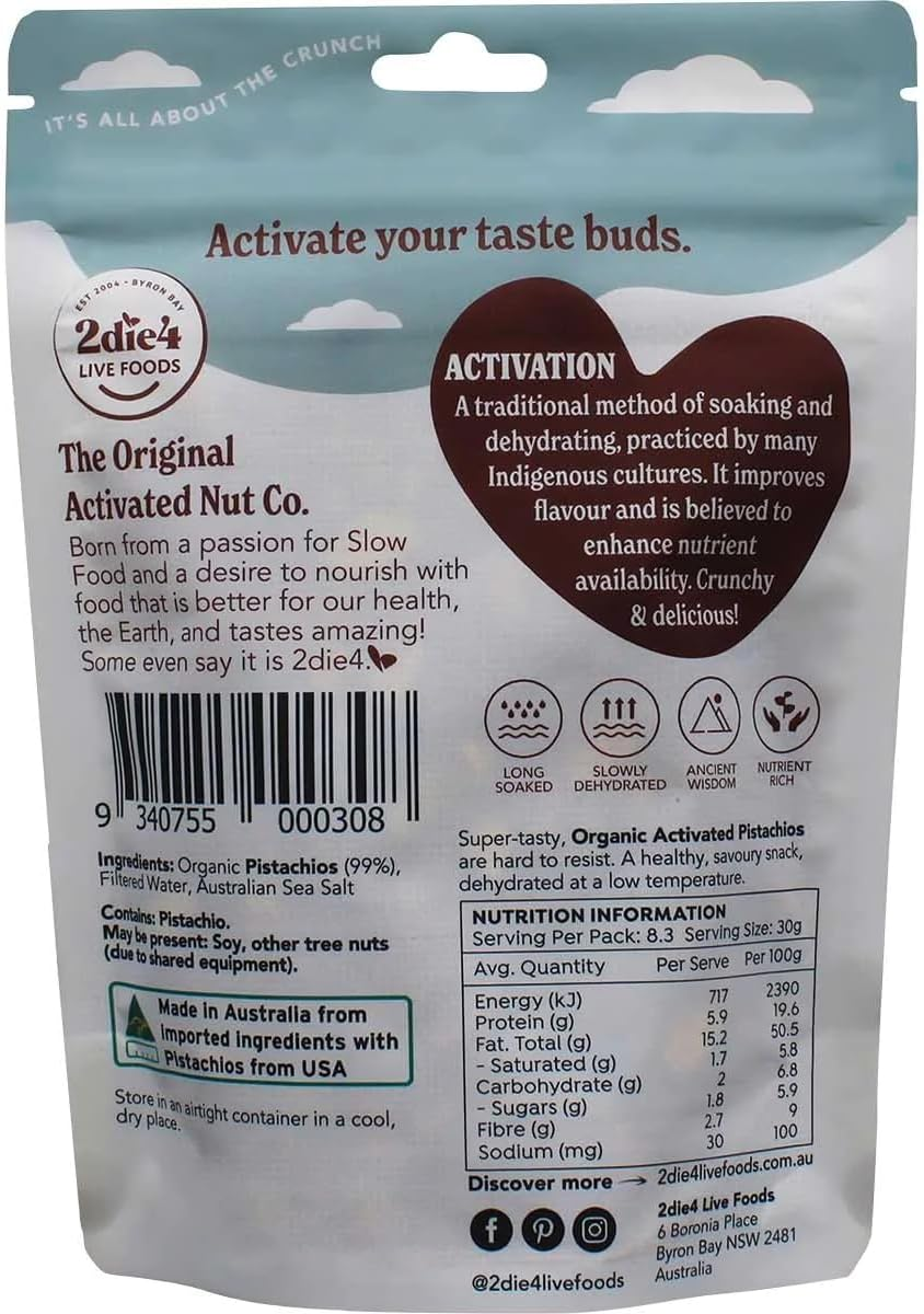 2Die4 Live Foods Activated Organic Pistachios 250G image number 1