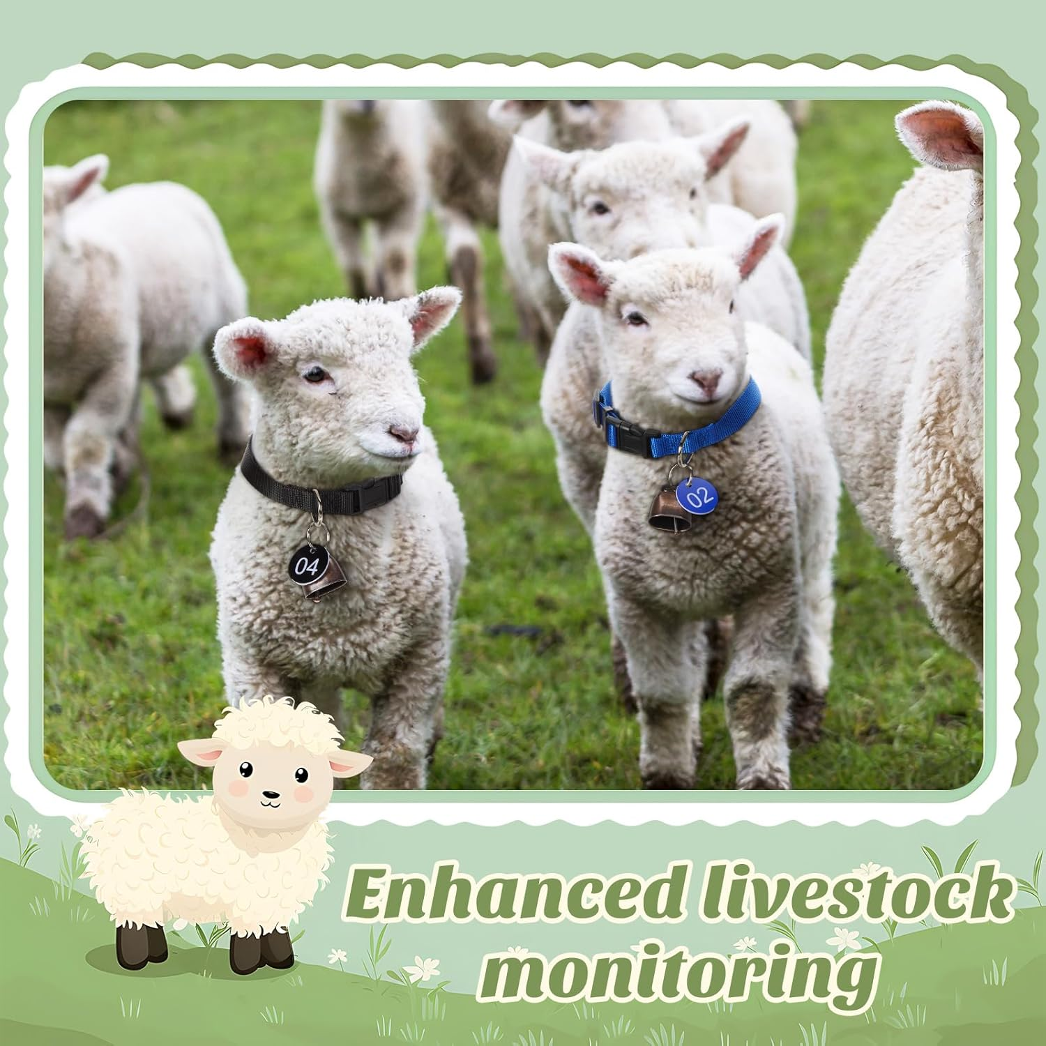 12 Pack Goat Collar with Bell and Number Tag Adjustable Nylon Sheep Collar Set with Plastic ID Number Tags for Small Farm Animal Livestock Goat Sheep Cow Accessories image number 1