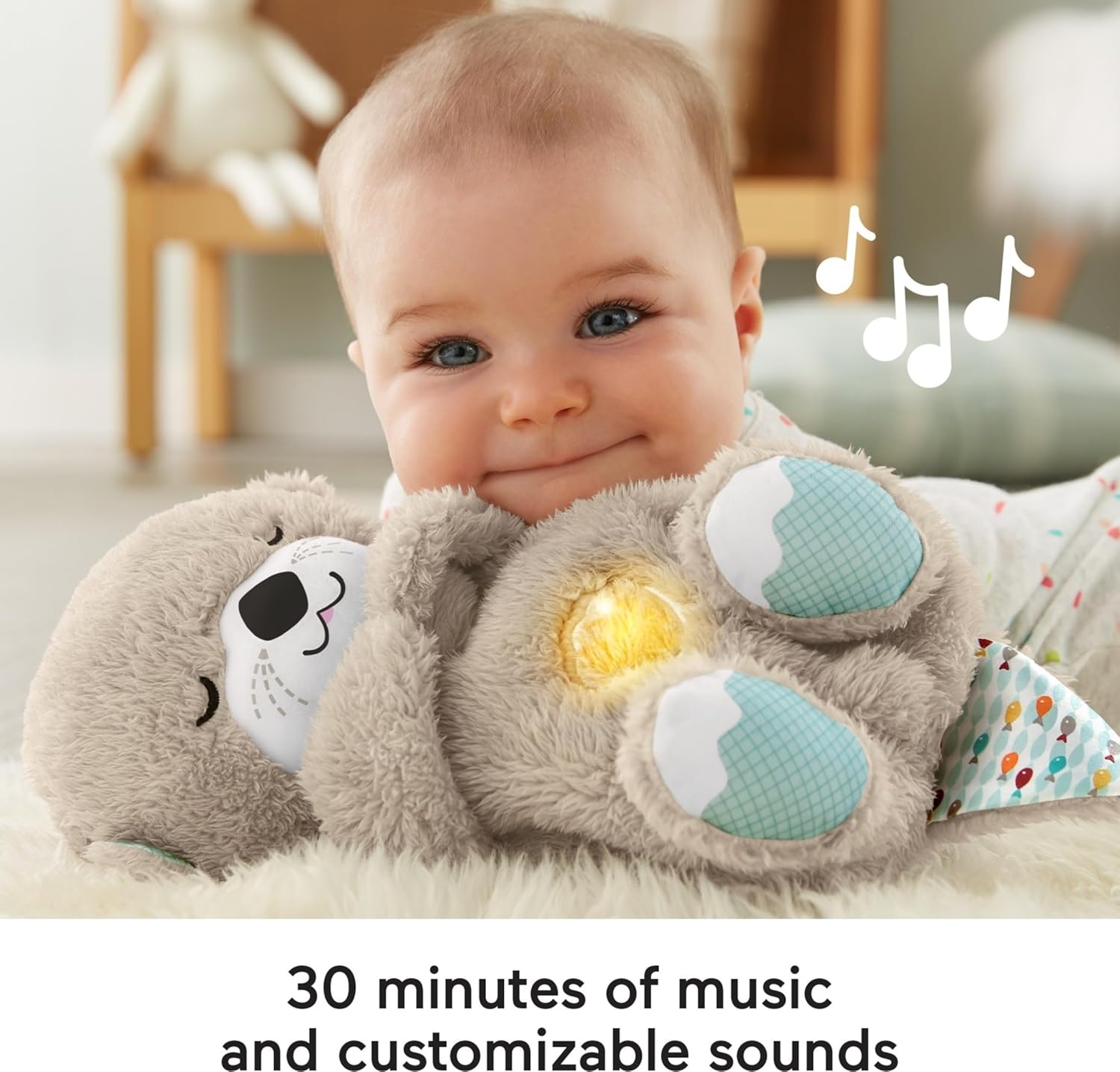 Fisher-Price Soothe 'N Snuggle Otter, Portable Plush Baby Toy with Music, Sounds, Lights and Breathing Motion