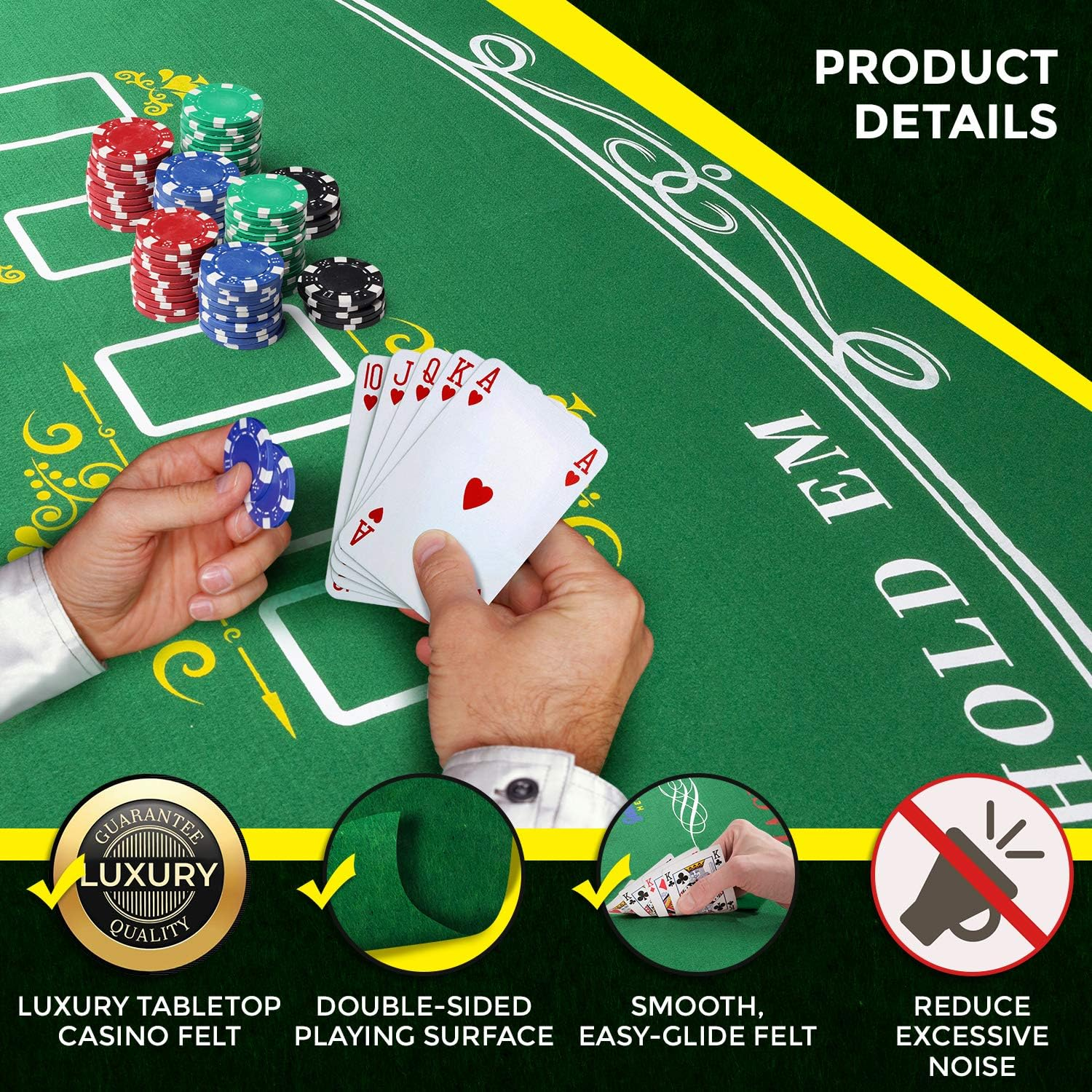 Game Room Heroes Tabletop Casino Felt for Texas Holdem Poker and Blackjack - Professional Grade Mat image number 1