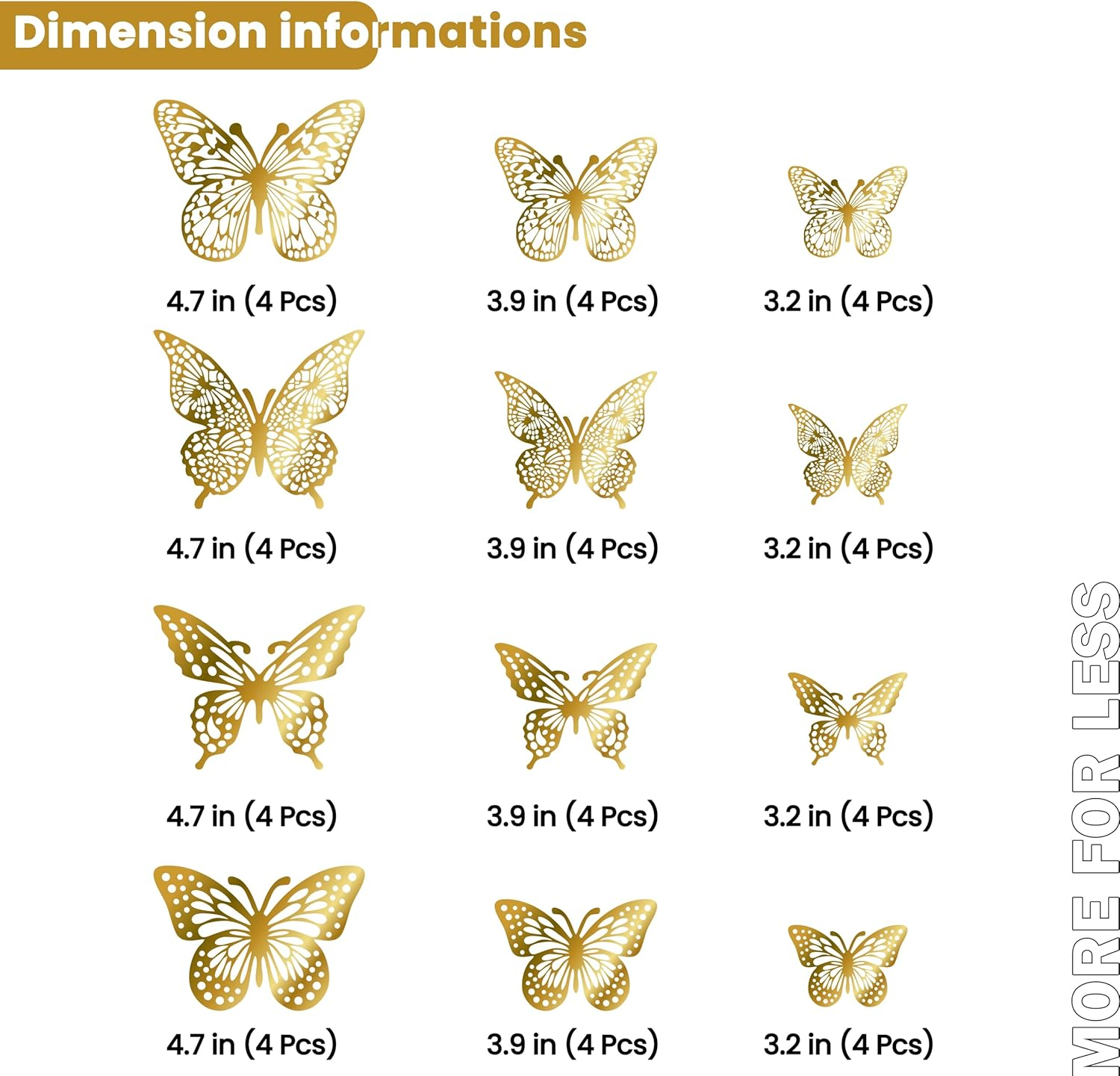 Gold 3D Butterfly Wall Decor - 48 Pcs, 4 Styles, 3 Sizes, Gold Butterfly Decorations for Birthday & Party Celebrations, Removable Stickers image number 2